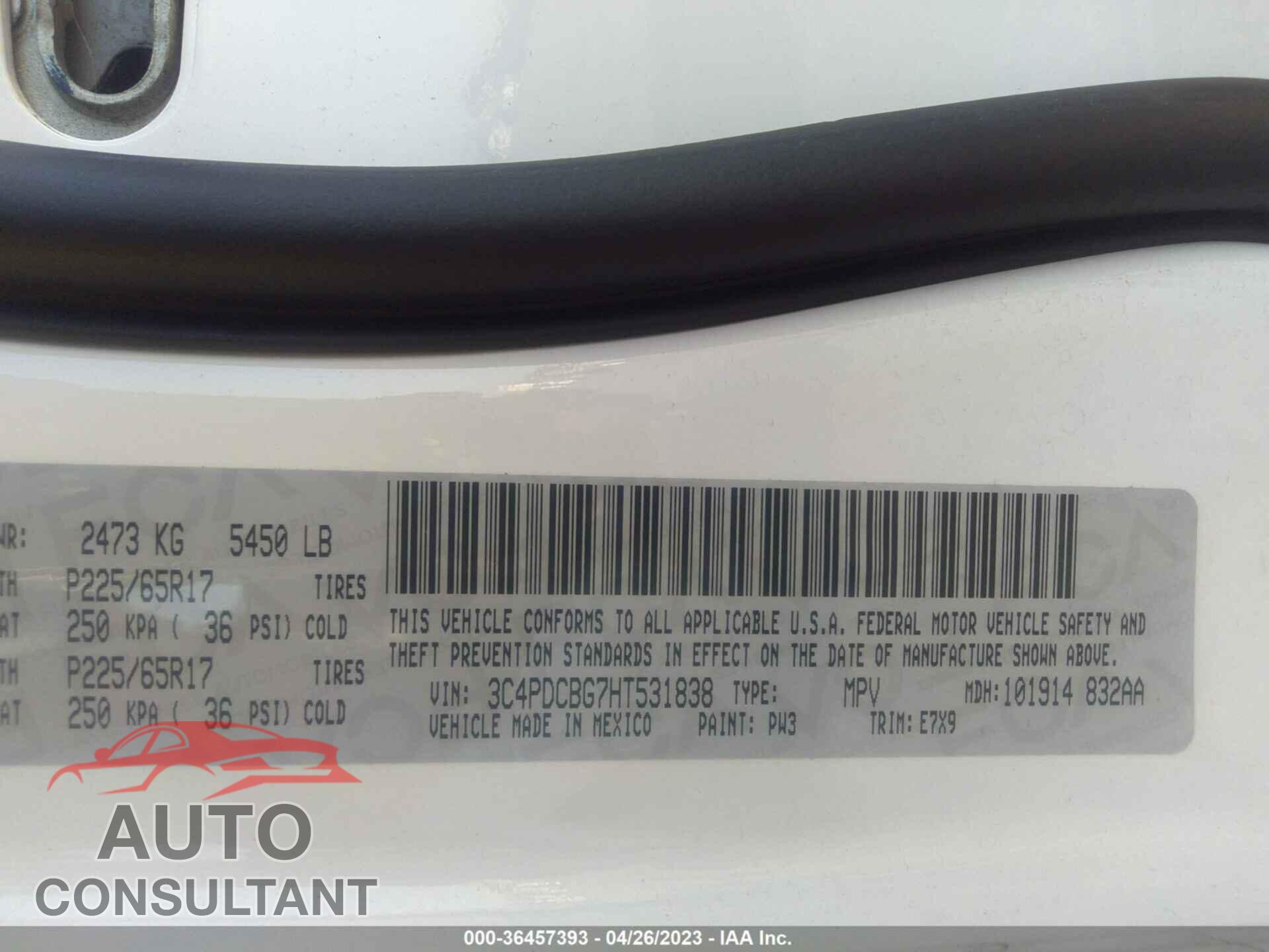 DODGE JOURNEY 2017 - 3C4PDCBG7HT531838