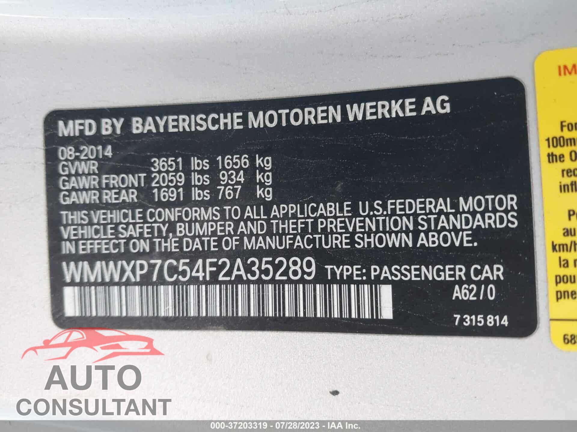 MINI COOPER HARDTOP 2015 - WMWXP7C54F2A35289