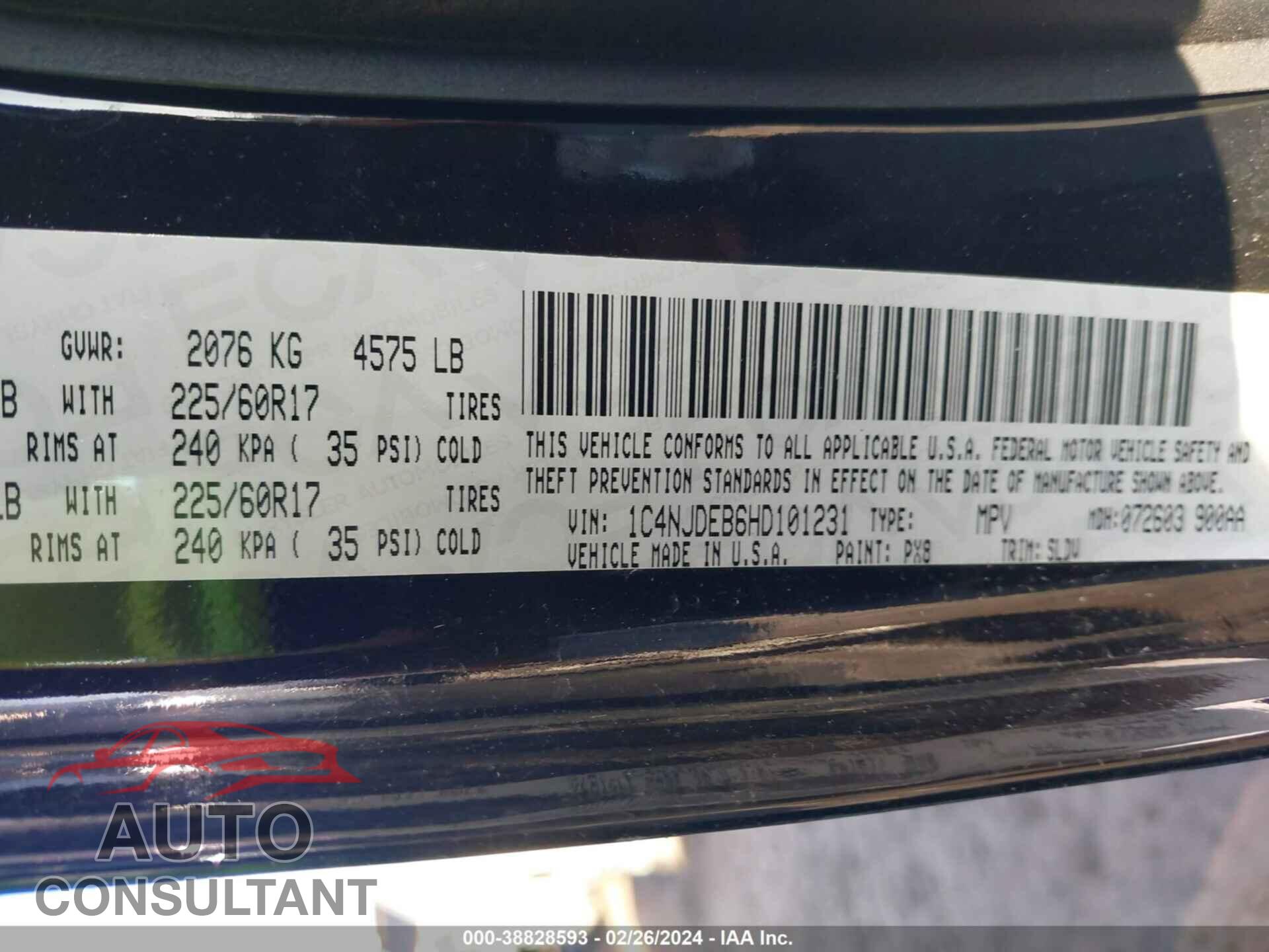 JEEP COMPASS 2017 - 1C4NJDEB6HD101231
