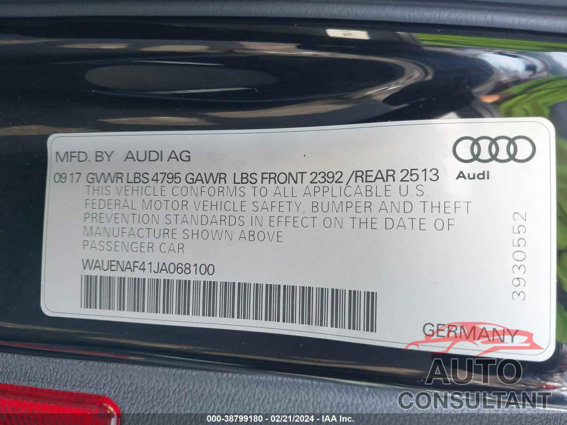 AUDI A4 2018 - WAUENAF41JA068100