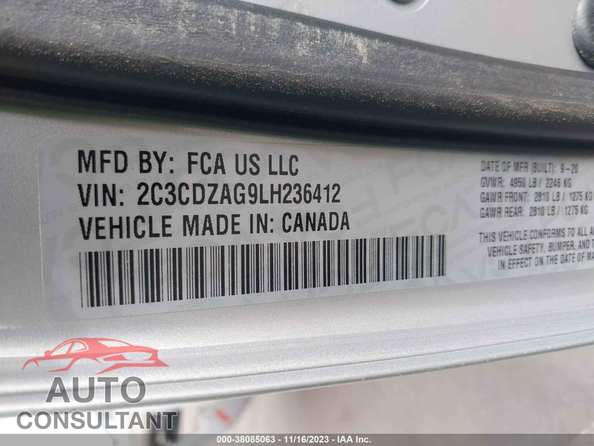 DODGE CHALLENGER 2020 - 2C3CDZAG9LH236412