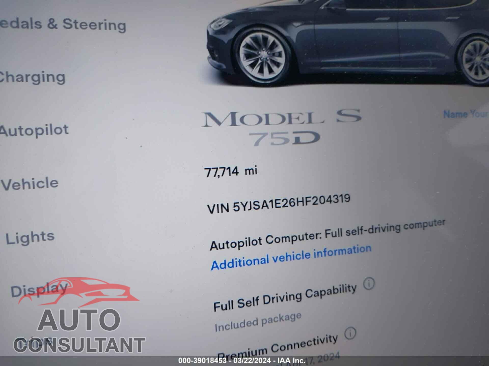TESLA MODEL S 2017 - 5YJSA1E26HF204319