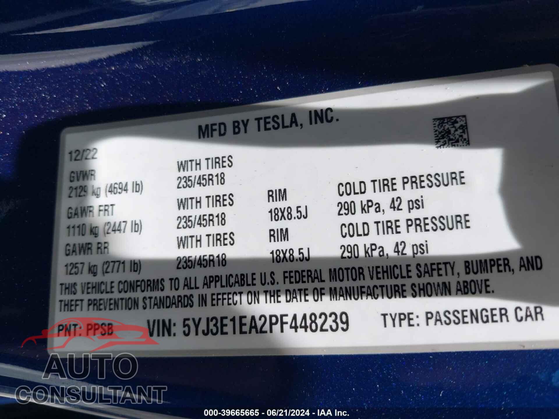 TESLA MODEL 3 2023 - 5YJ3E1EA2PF448239
