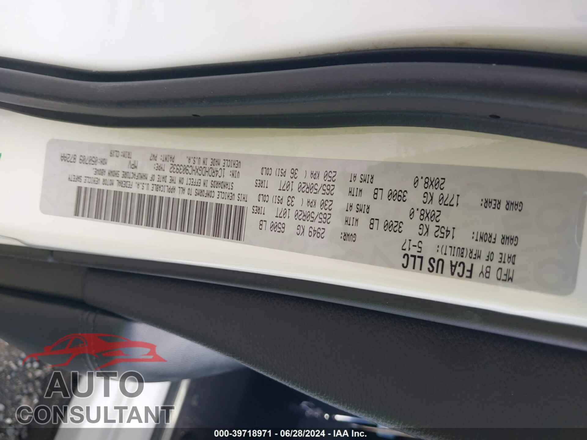 DODGE DURANGO 2017 - 1C4RDHDGXHC903932