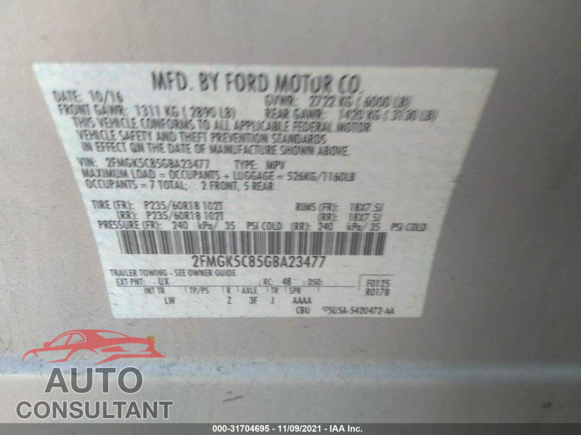 FORD FLEX 2016 - 2FMGK5C85GBA23477