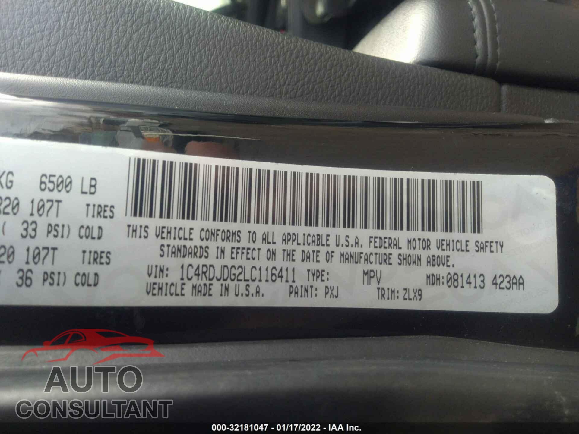 DODGE DURANGO 2020 - 1C4RDJDG2LC116411