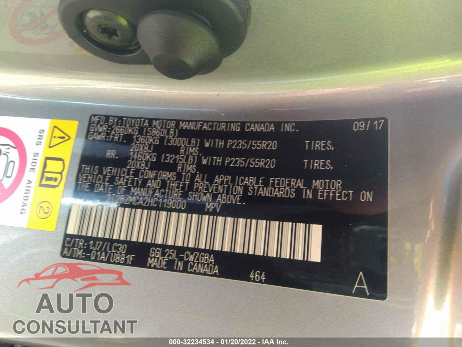 LEXUS RX 2017 - 2T2BZMCA2HC119000
