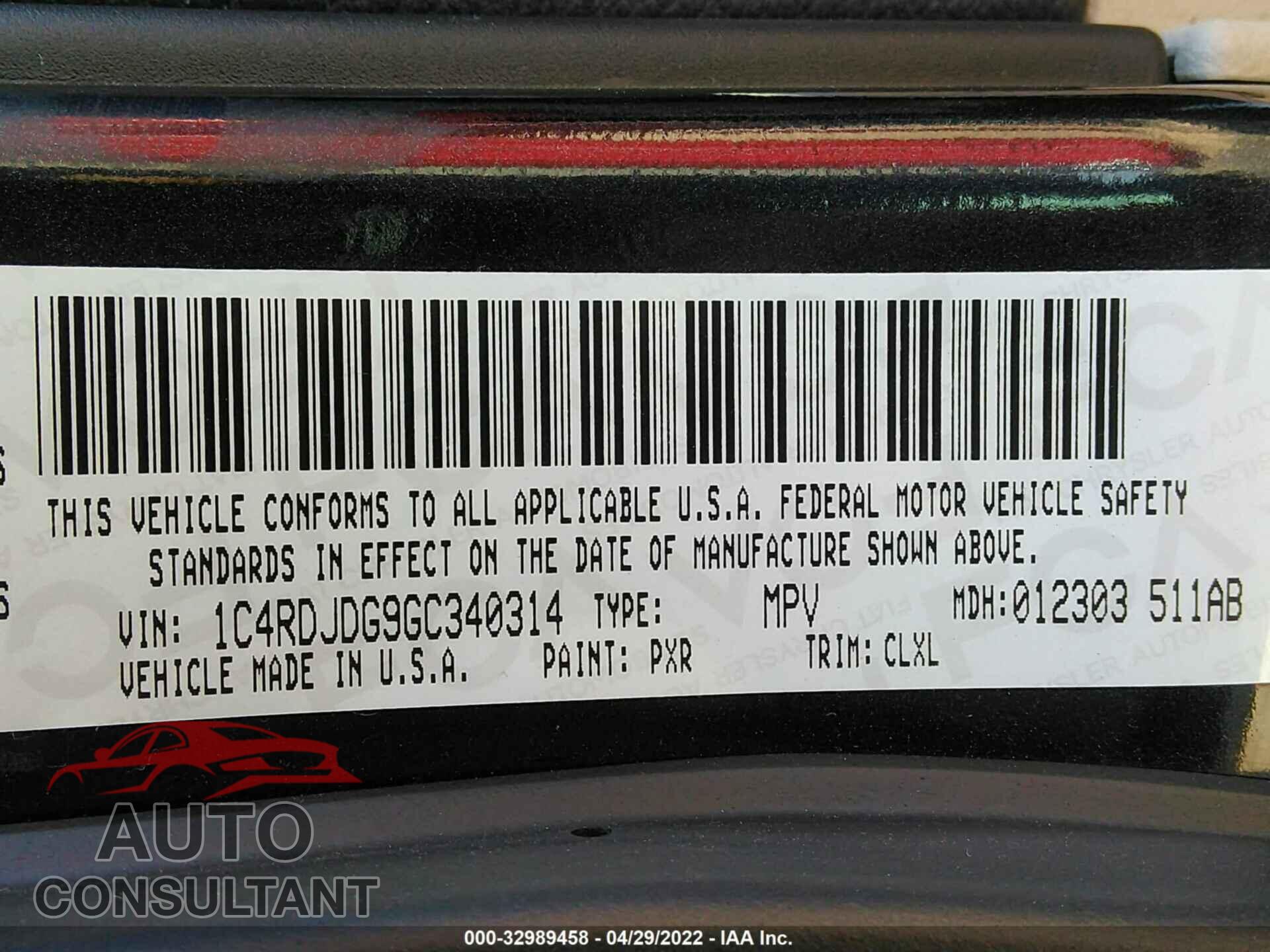 DODGE DURANGO 2016 - 1C4RDJDG9GC340314