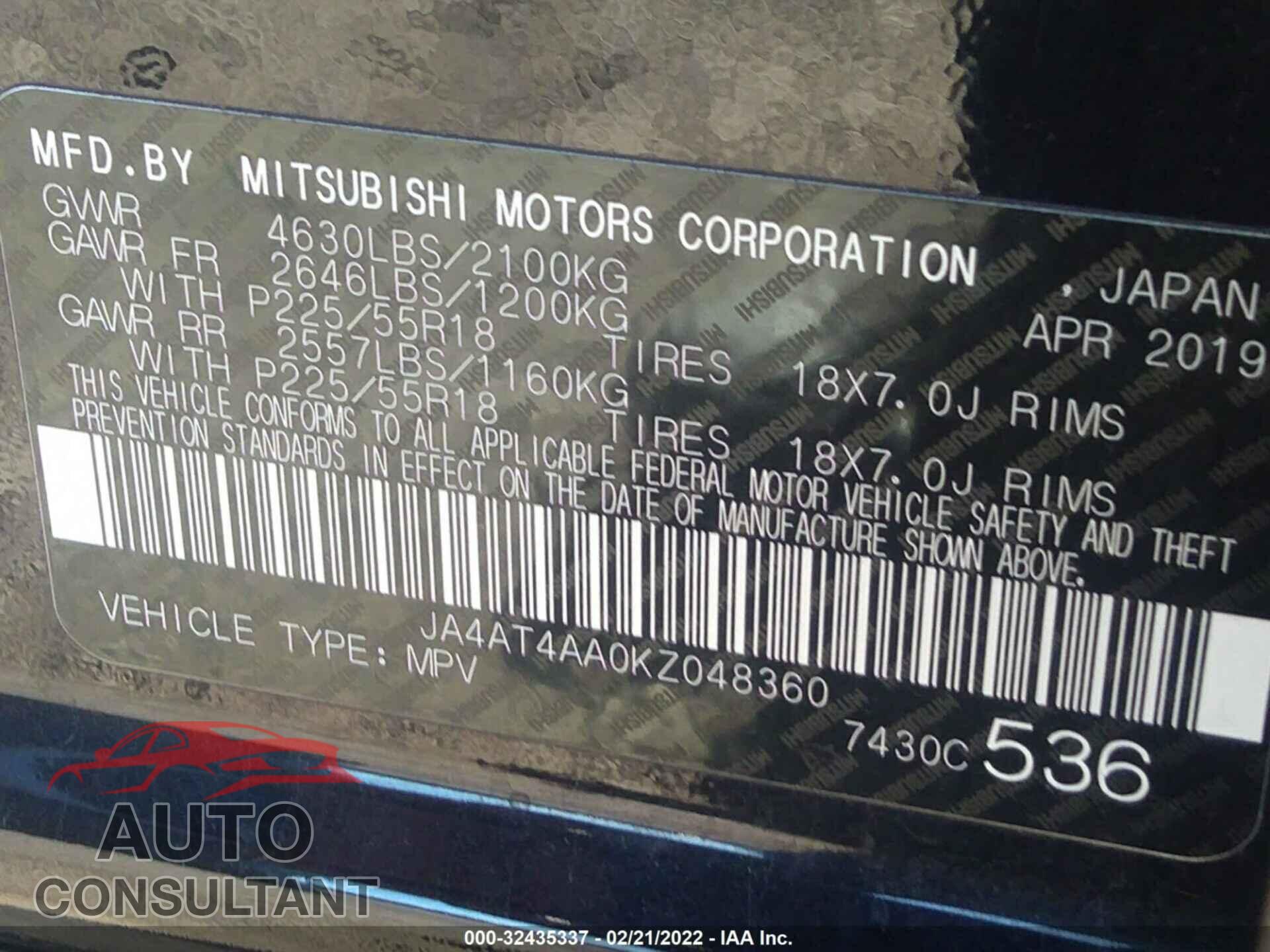 MITSUBISHI ECLIPSE CROSS 2019 - JA4AT4AA0KZ048360
