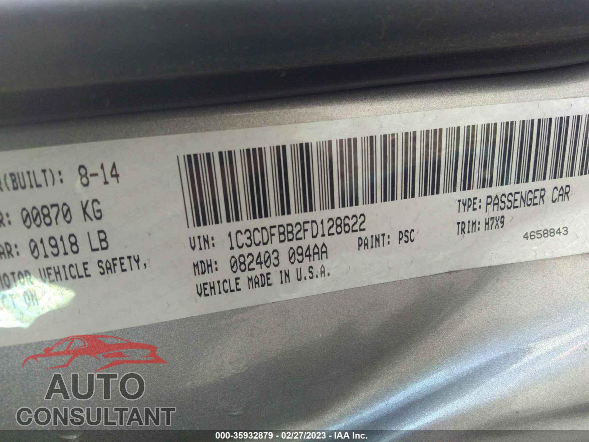 DODGE DART 2015 - 1C3CDFBB2FD128622