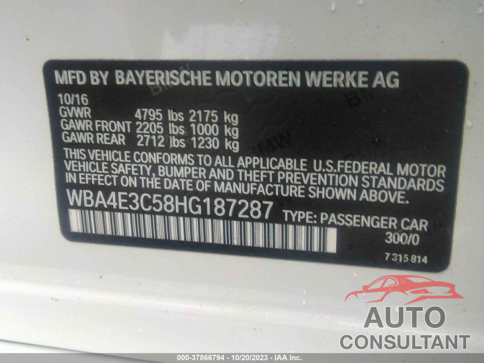 BMW 440I GRAN COUPE 2017 - WBA4E3C58HG187287