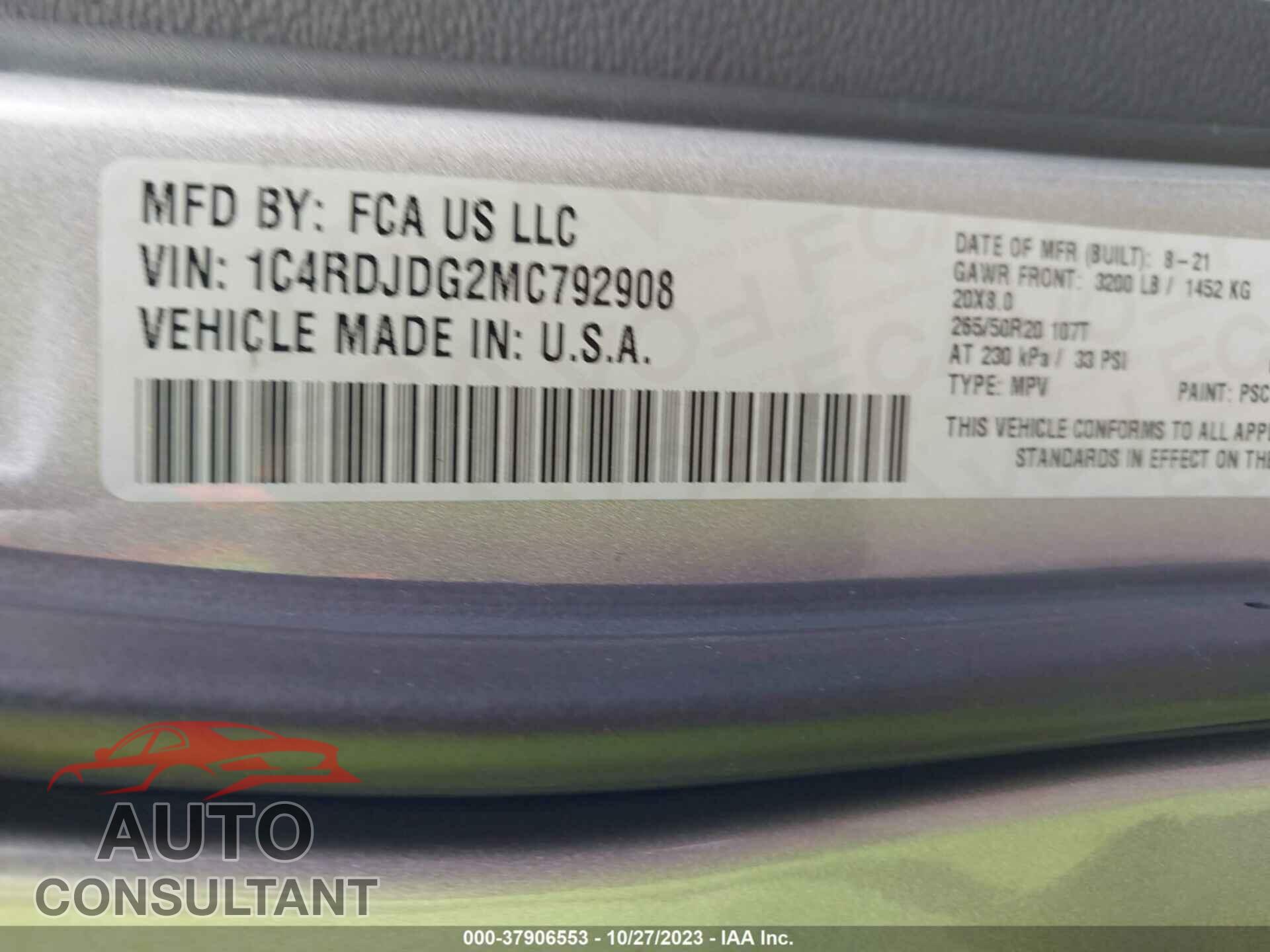 DODGE DURANGO 2021 - 1C4RDJDG2MC792908