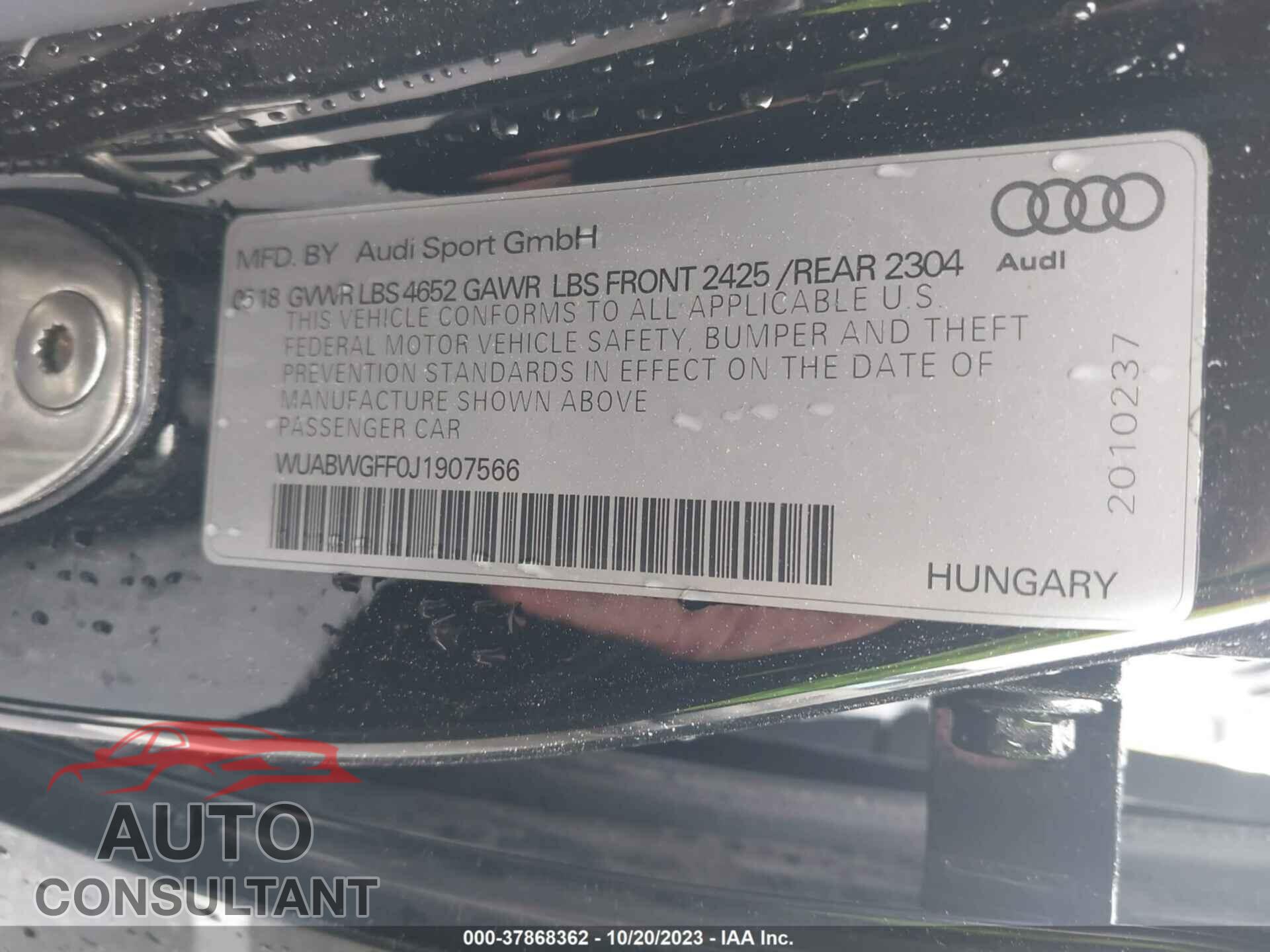 AUDI RS 3 2018 - WUABWGFF0J1907566