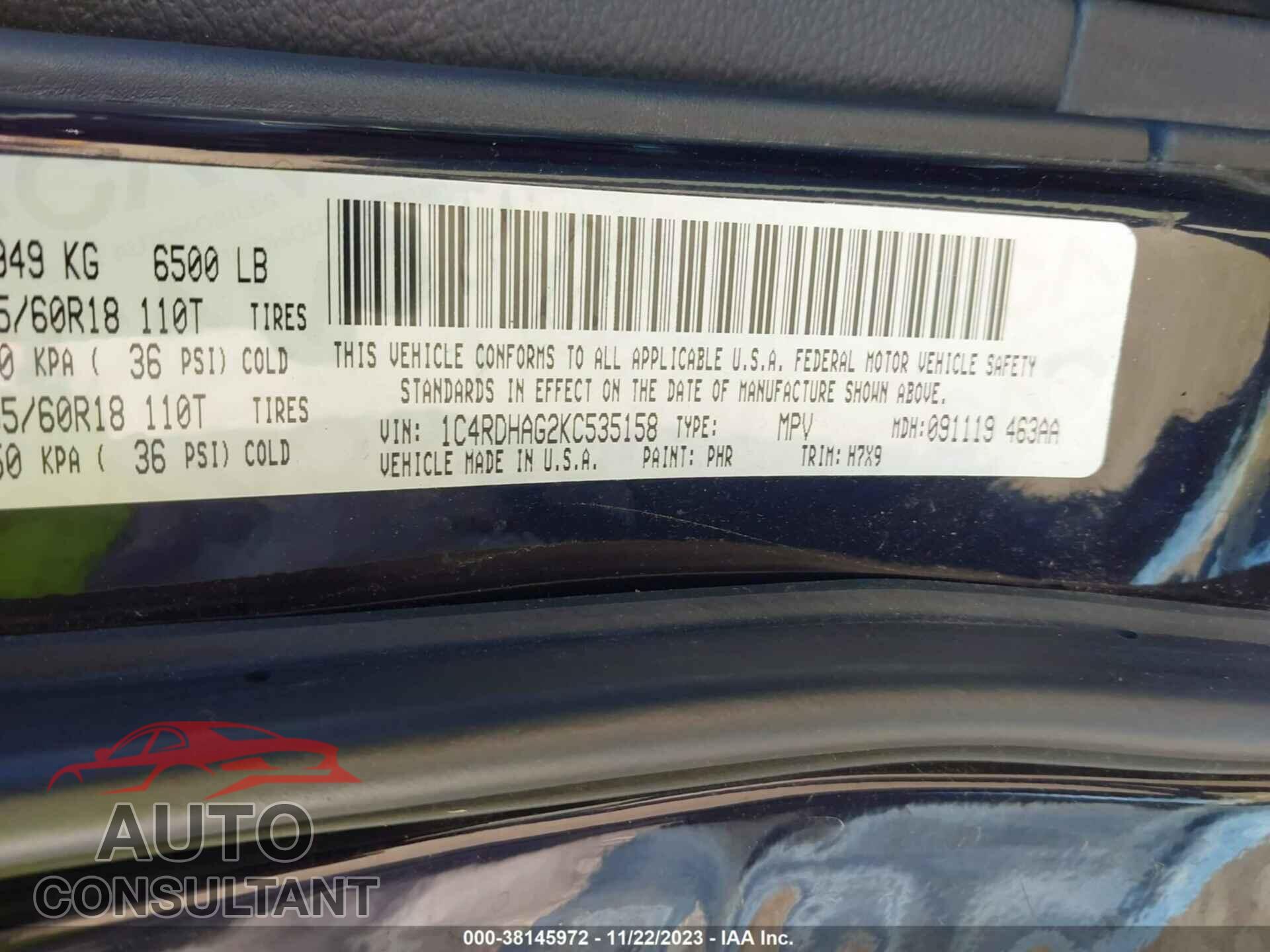 DODGE DURANGO 2019 - 1C4RDHAG2KC535158