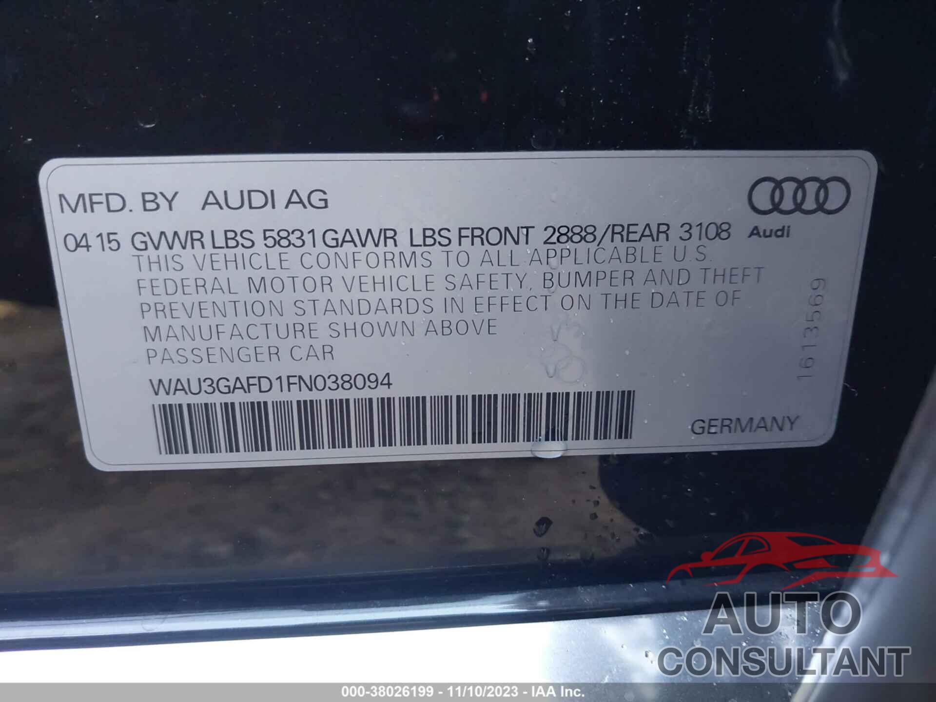 AUDI A8 L 2015 - WAU3GAFD1FN038094
