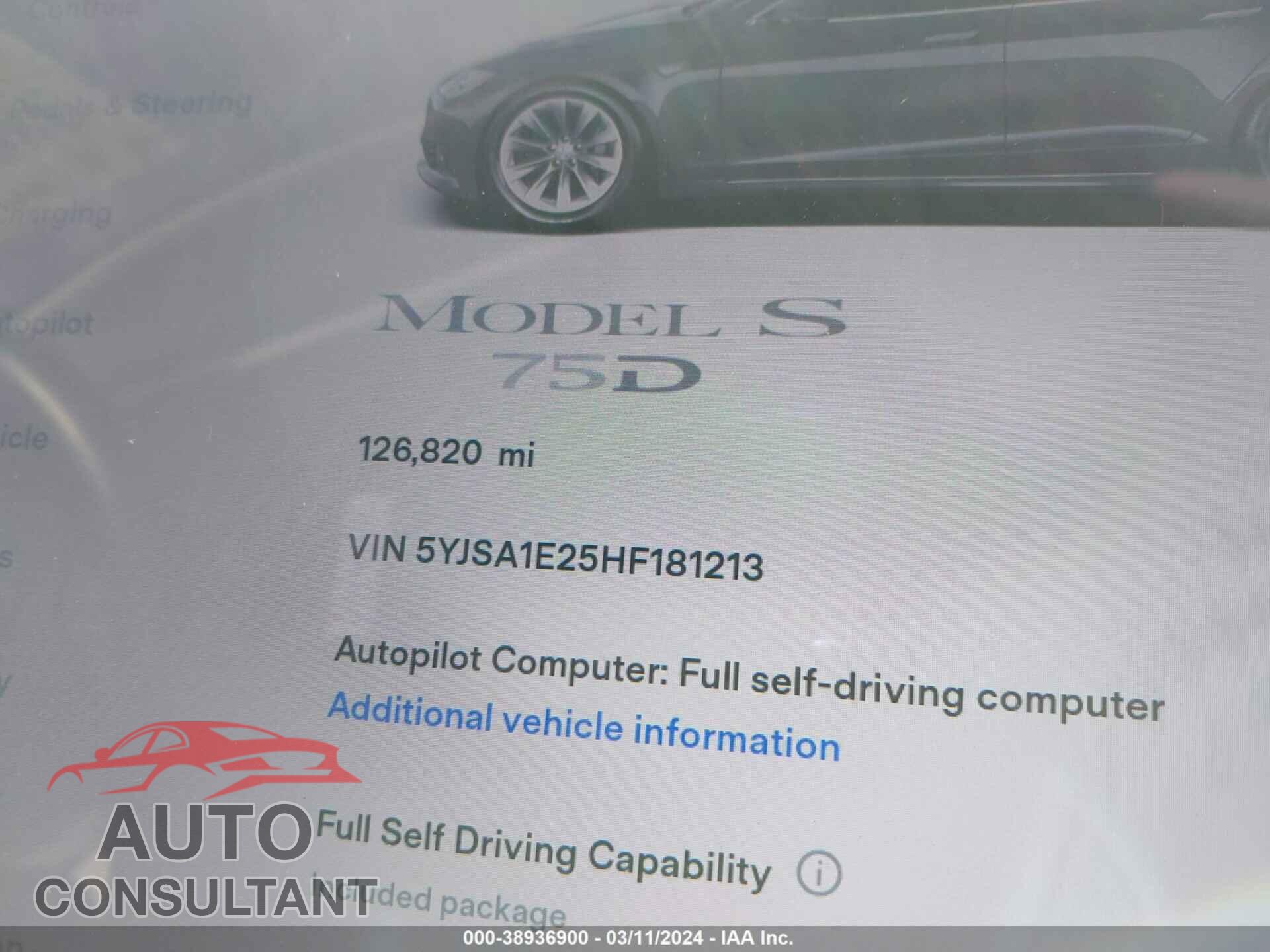 TESLA MODEL S 2017 - 5YJSA1E25HF181213