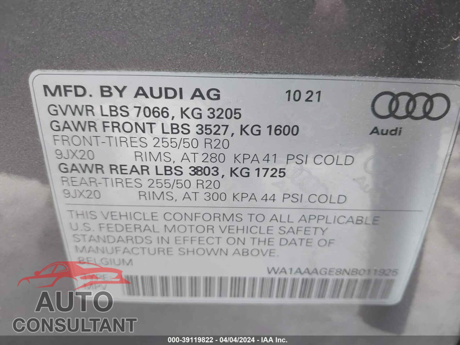 AUDI E-TRON 2022 - WA1AAAGE8NB011925