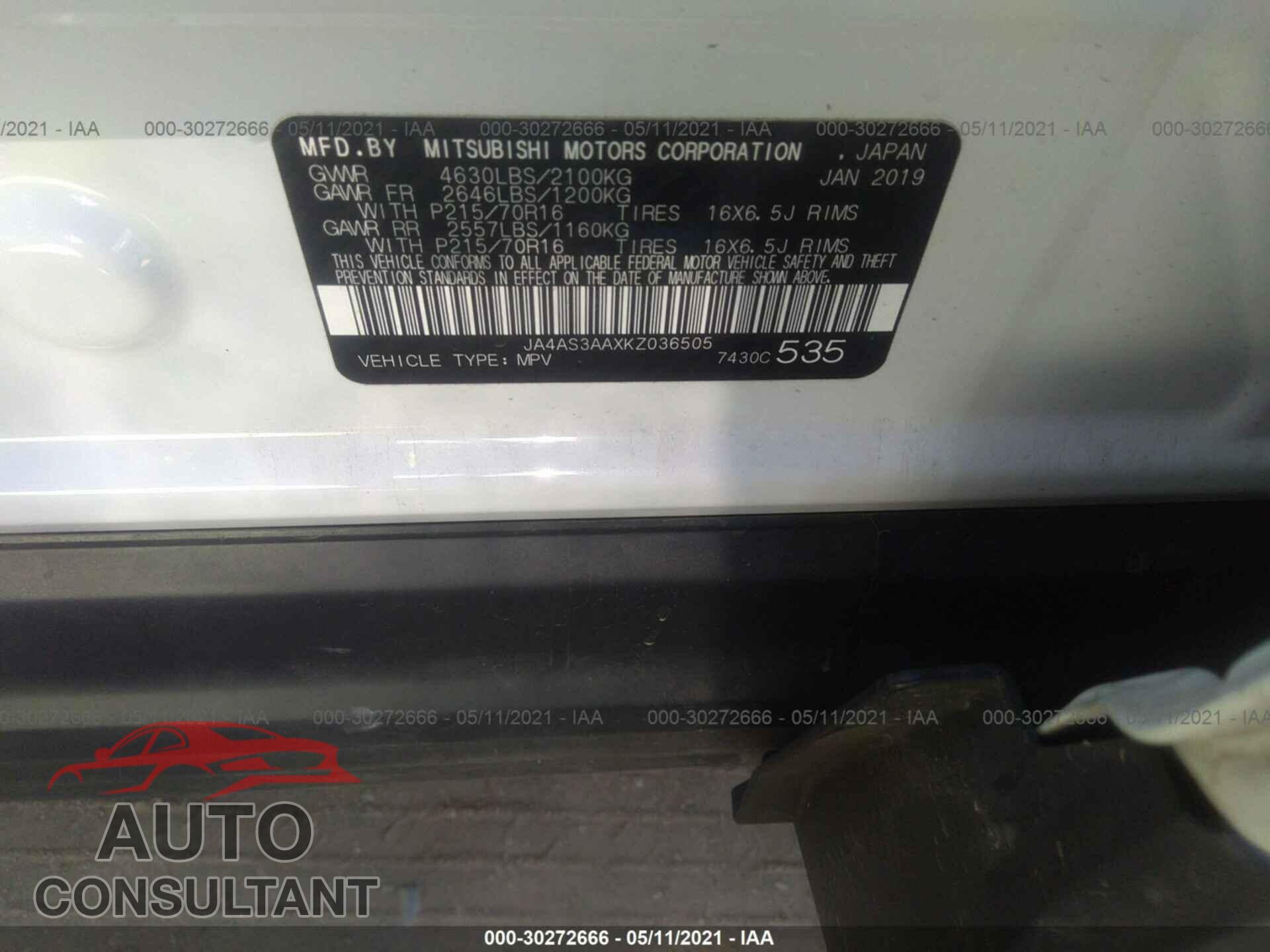MITSUBISHI ECLIPSE CROSS 2019 - JA4AS3AAXKZ036505