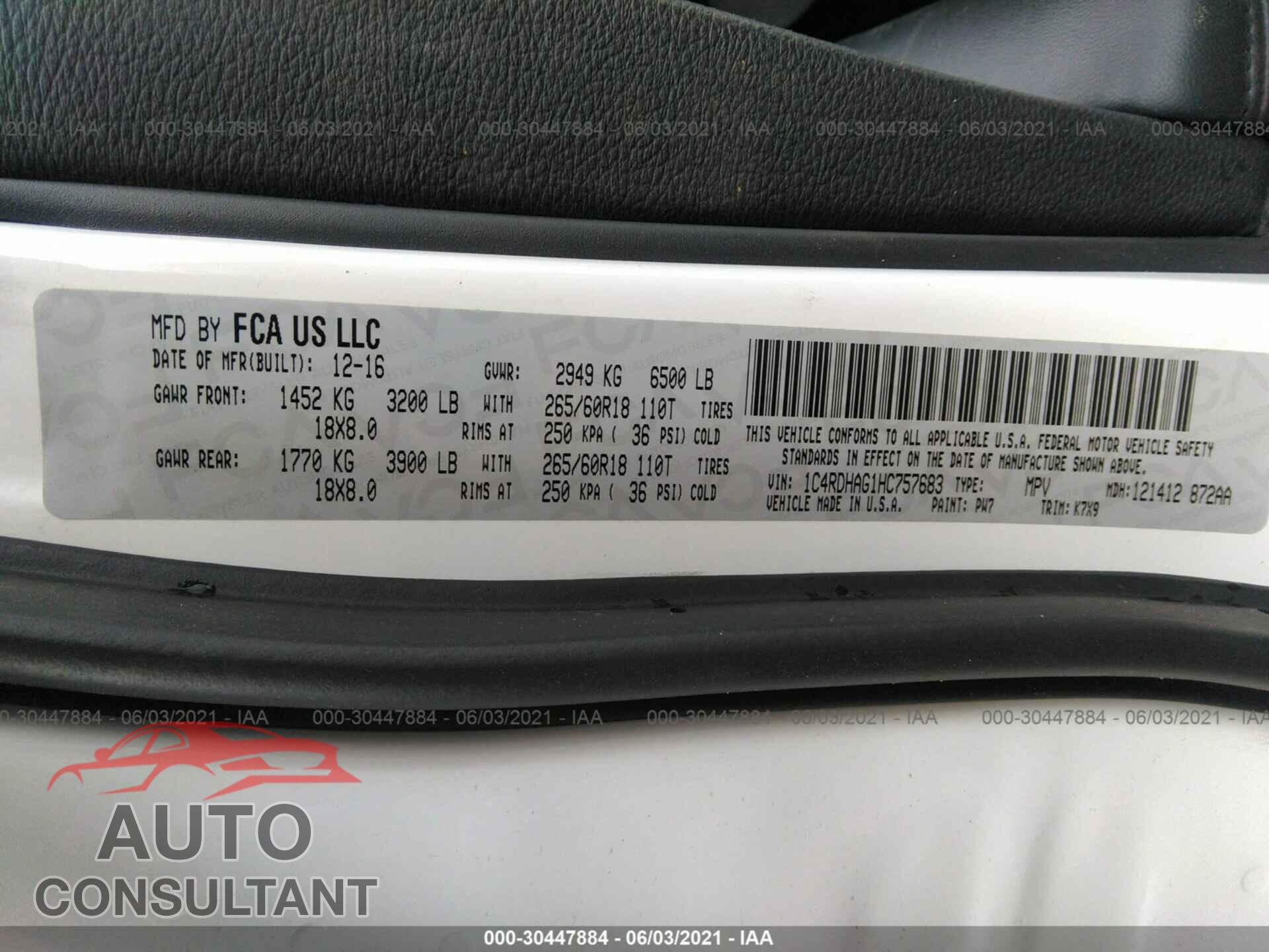 DODGE DURANGO 2017 - 1C4RDHAG1HC757683