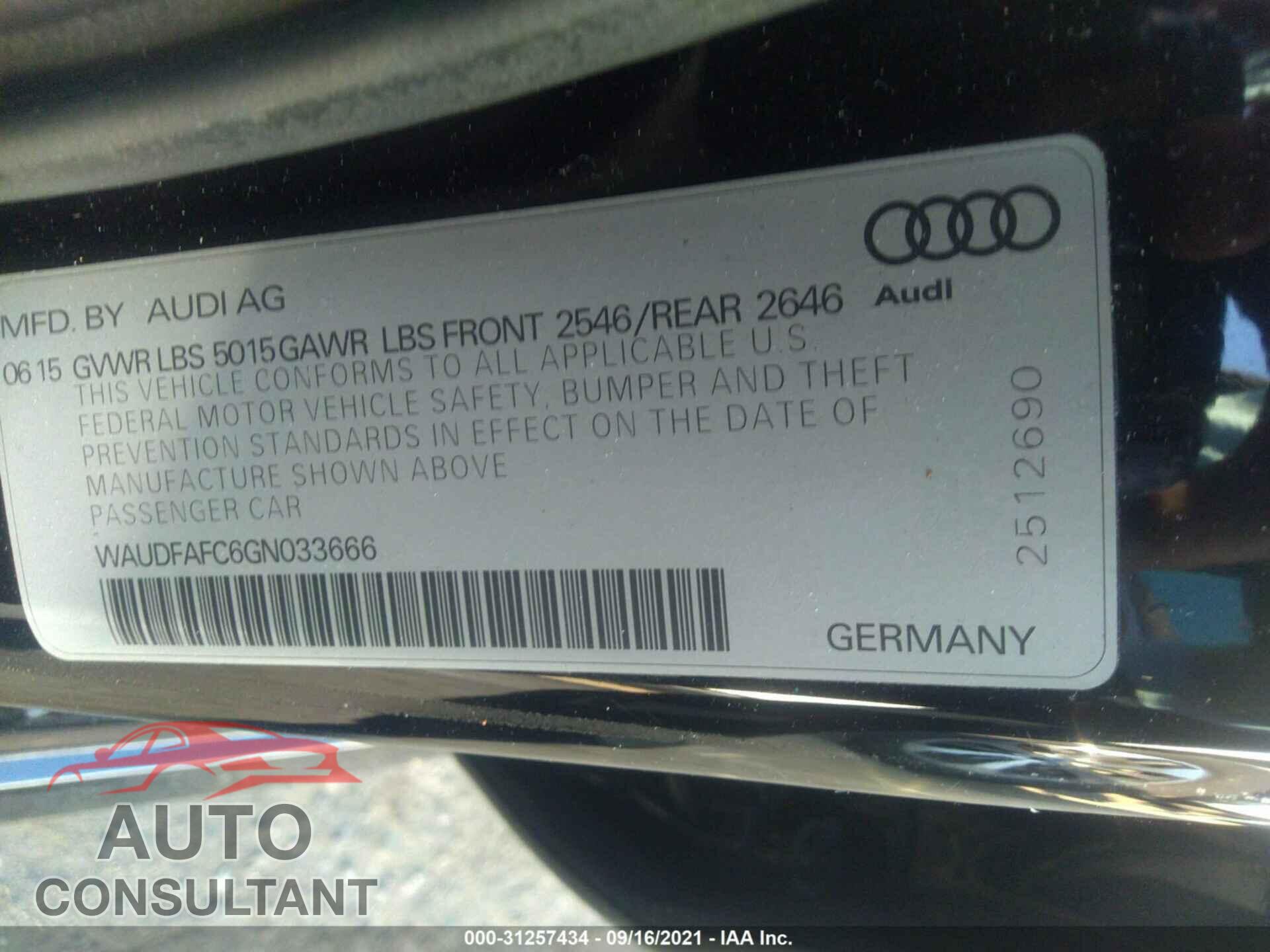 AUDI A6 2016 - WAUDFAFC6GN033666