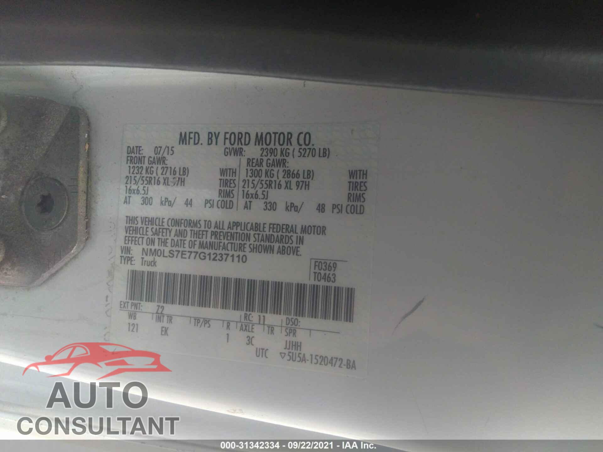 FORD TRANSIT CONNECT 2016 - NM0LS7E77G1237110