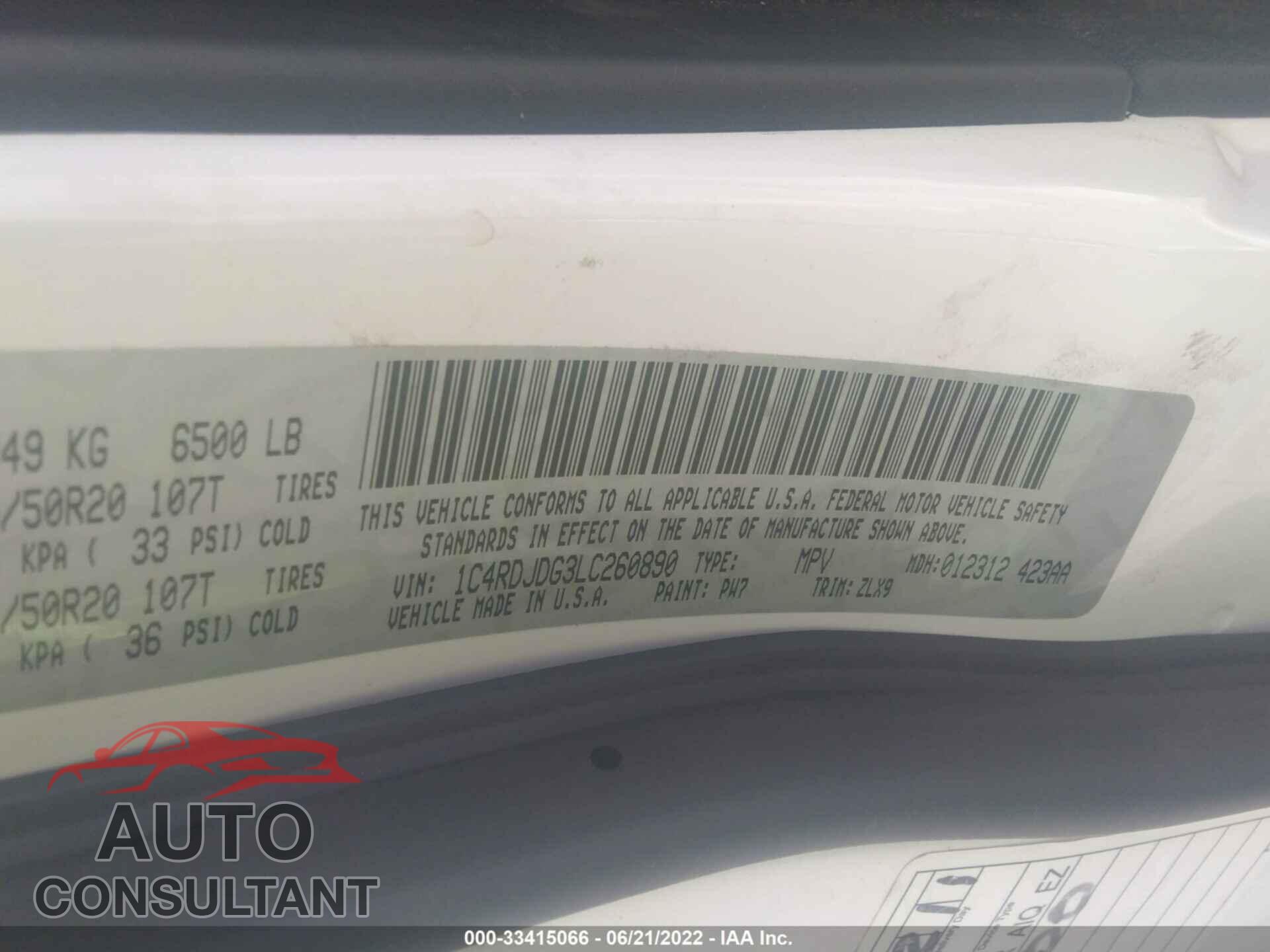 DODGE DURANGO 2020 - 1C4RDJDG3LC260890