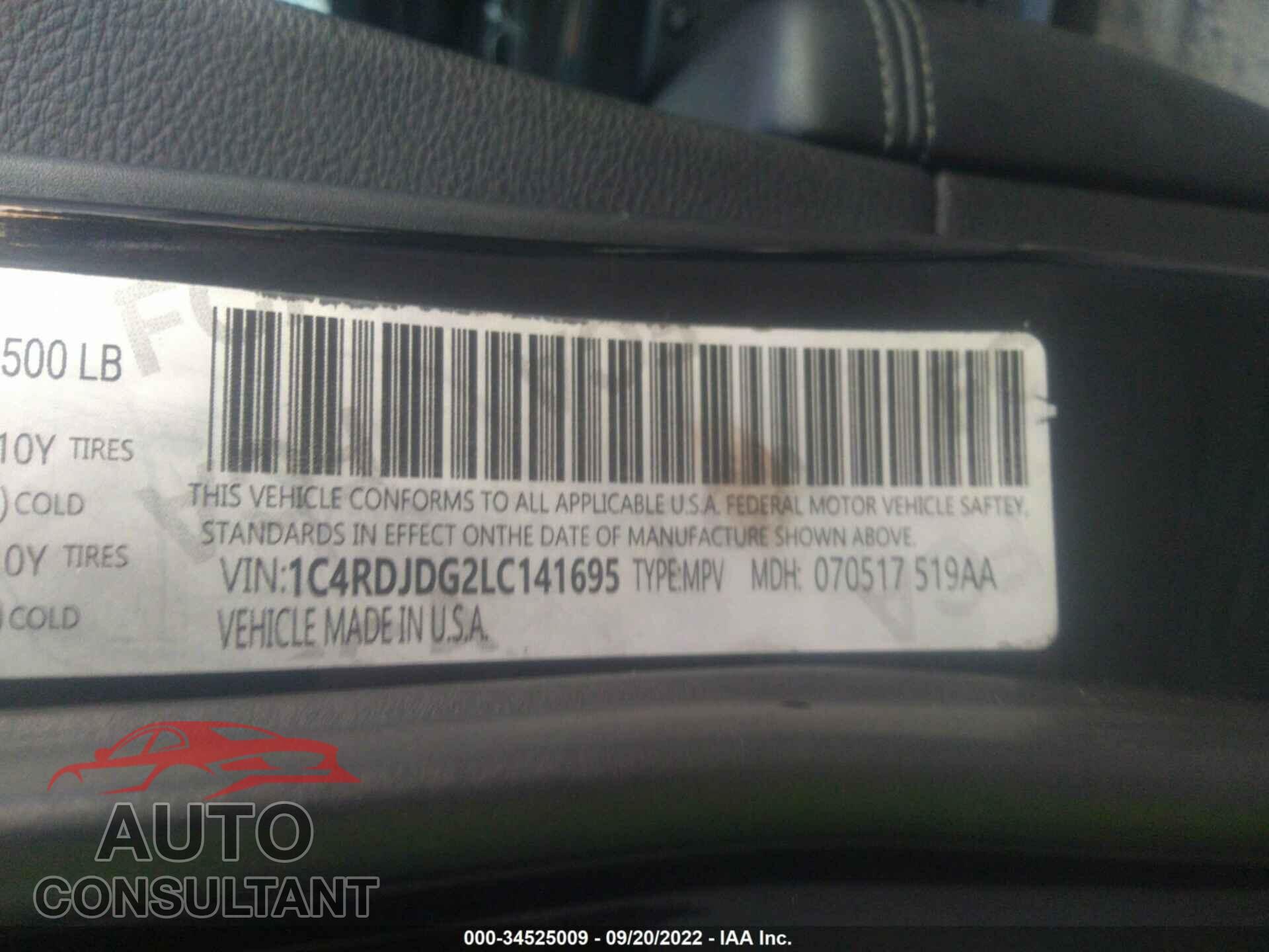 DODGE DURANGO 2020 - 1C4RDJDG2LC141695