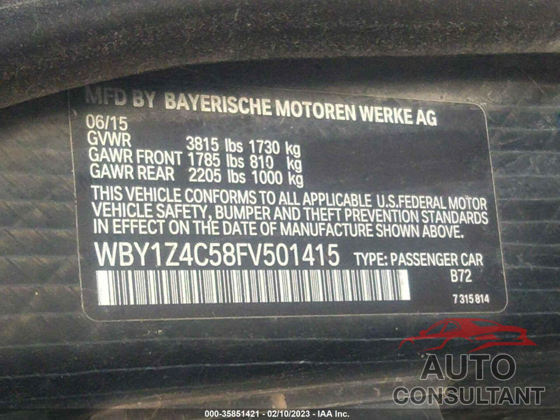 BMW I3 2015 - WBY1Z4C58FV501415