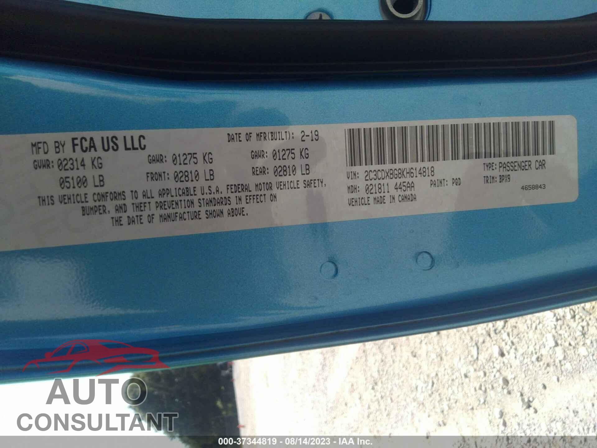 DODGE CHARGER 2019 - 2C3CDXBG8KH614818