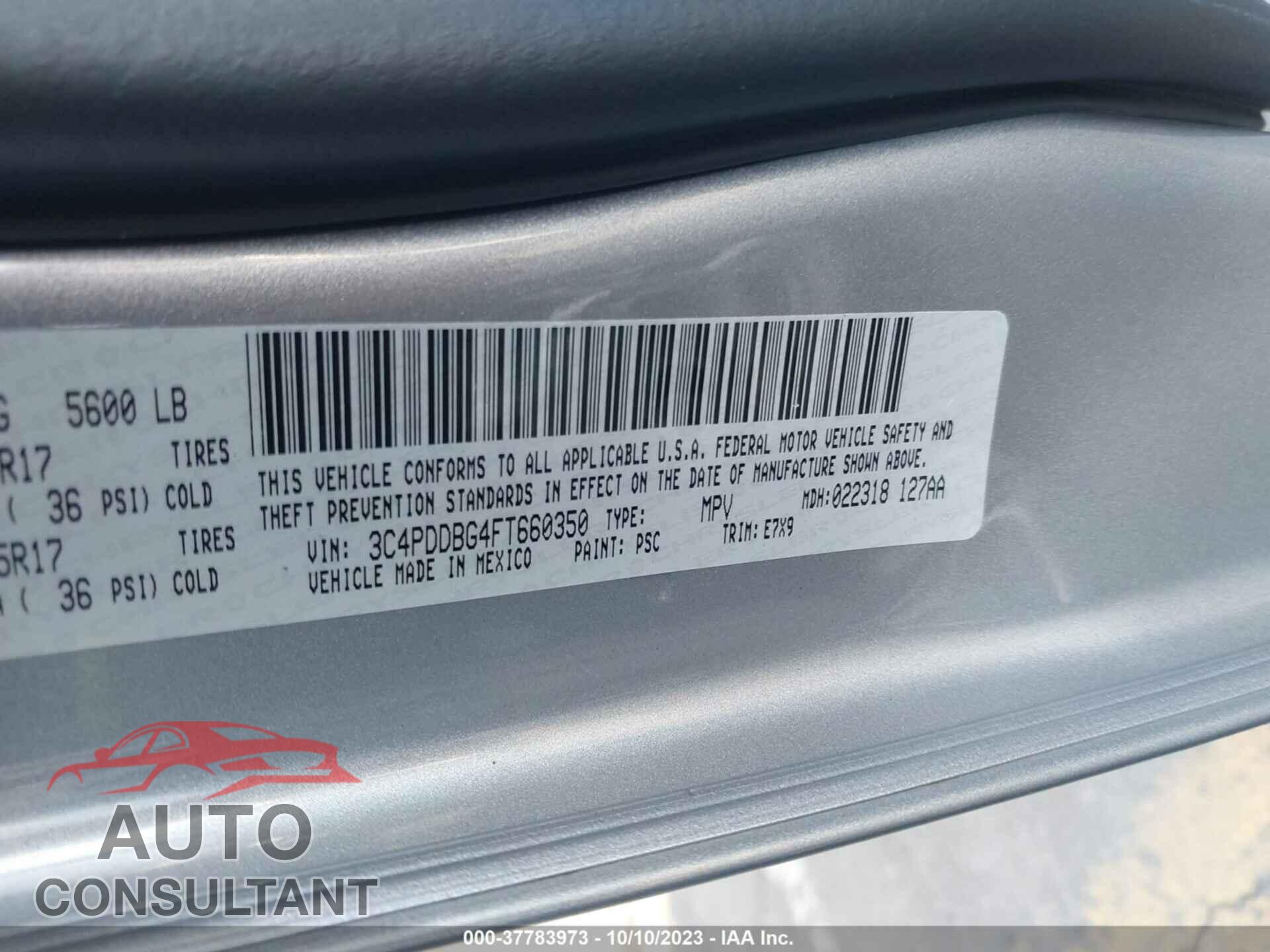 DODGE JOURNEY 2015 - 3C4PDDBG4FT660350