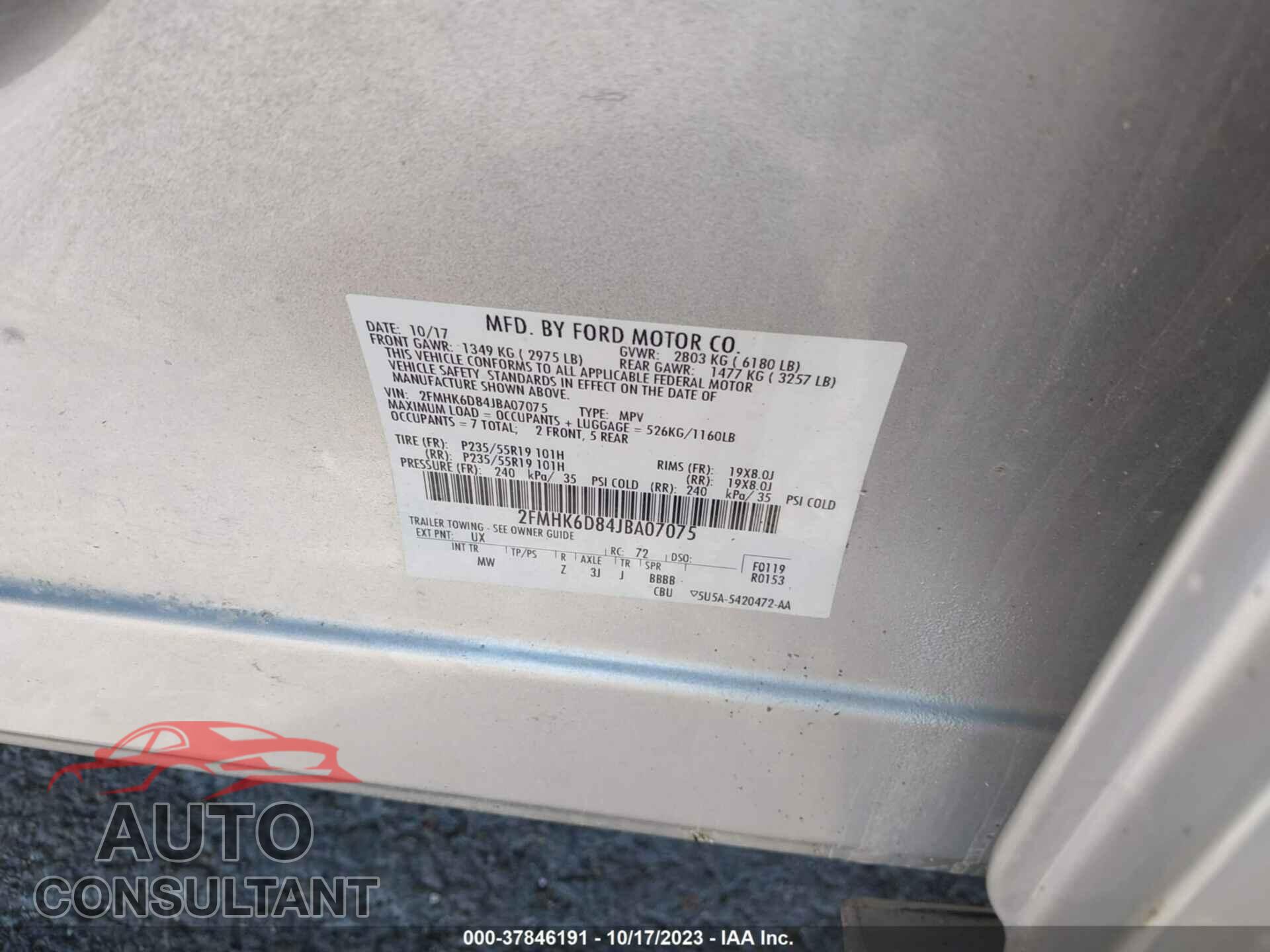 FORD FLEX 2018 - 2FMHK6D84JBA07075