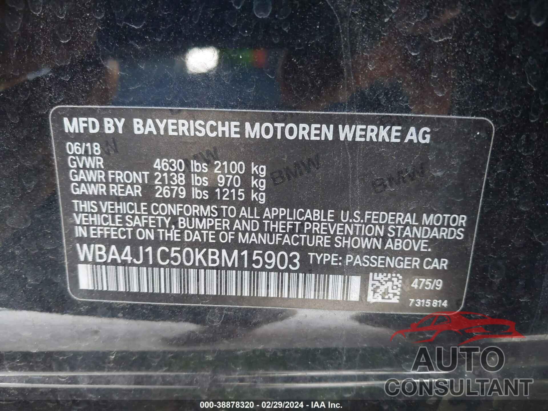 BMW 430I 2019 - WBA4J1C50KBM15903