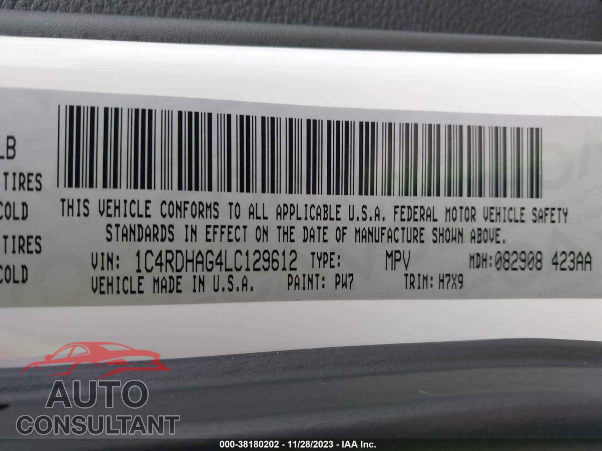 DODGE DURANGO 2020 - 1C4RDHAG4LC129612