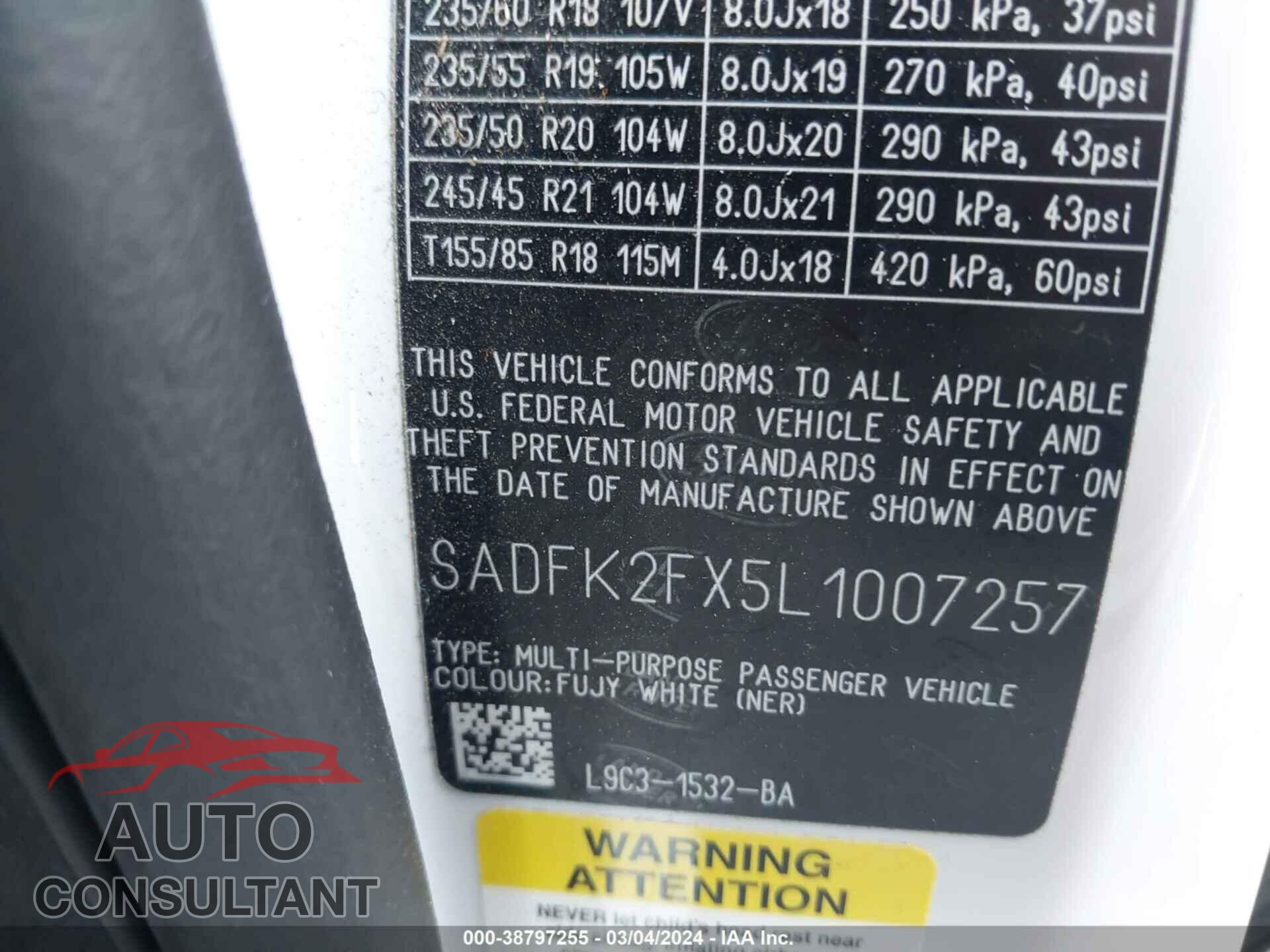 JAGUAR E-PACE 2020 - SADFK2FX5L1007257