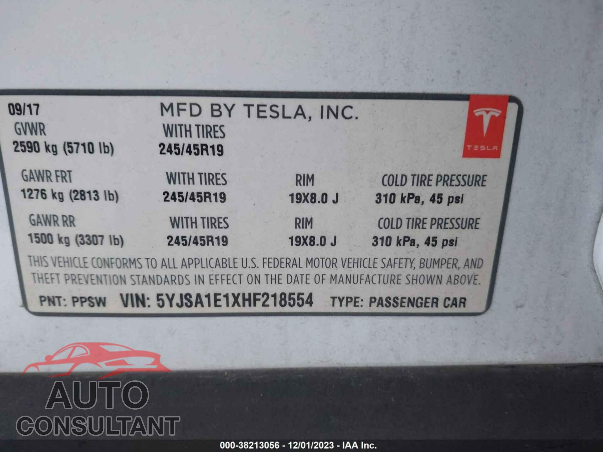 TESLA MODEL S 2017 - 5YJSA1E1XHF218554