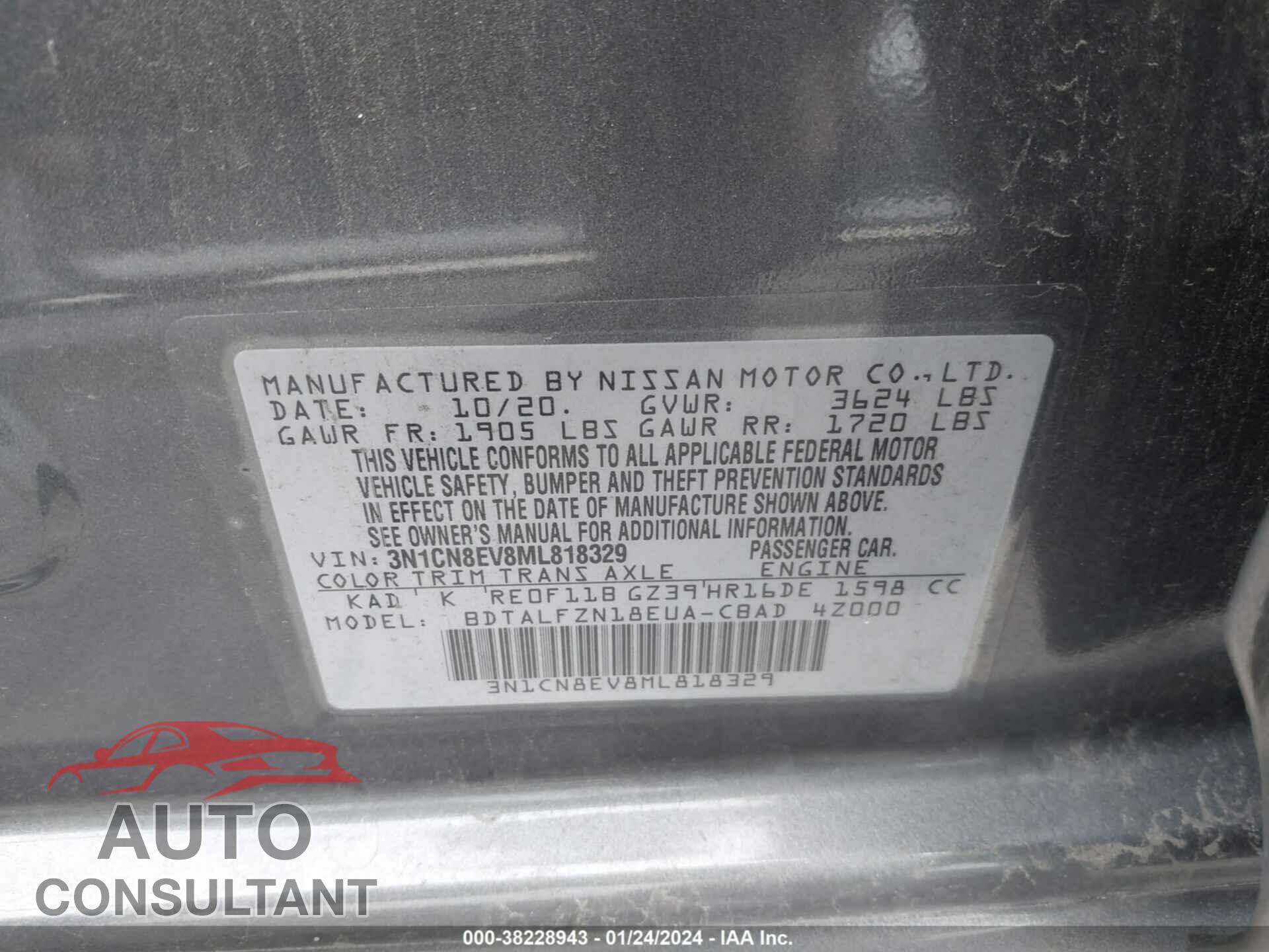 NISSAN VERSA 2021 - 3N1CN8EV8ML818329