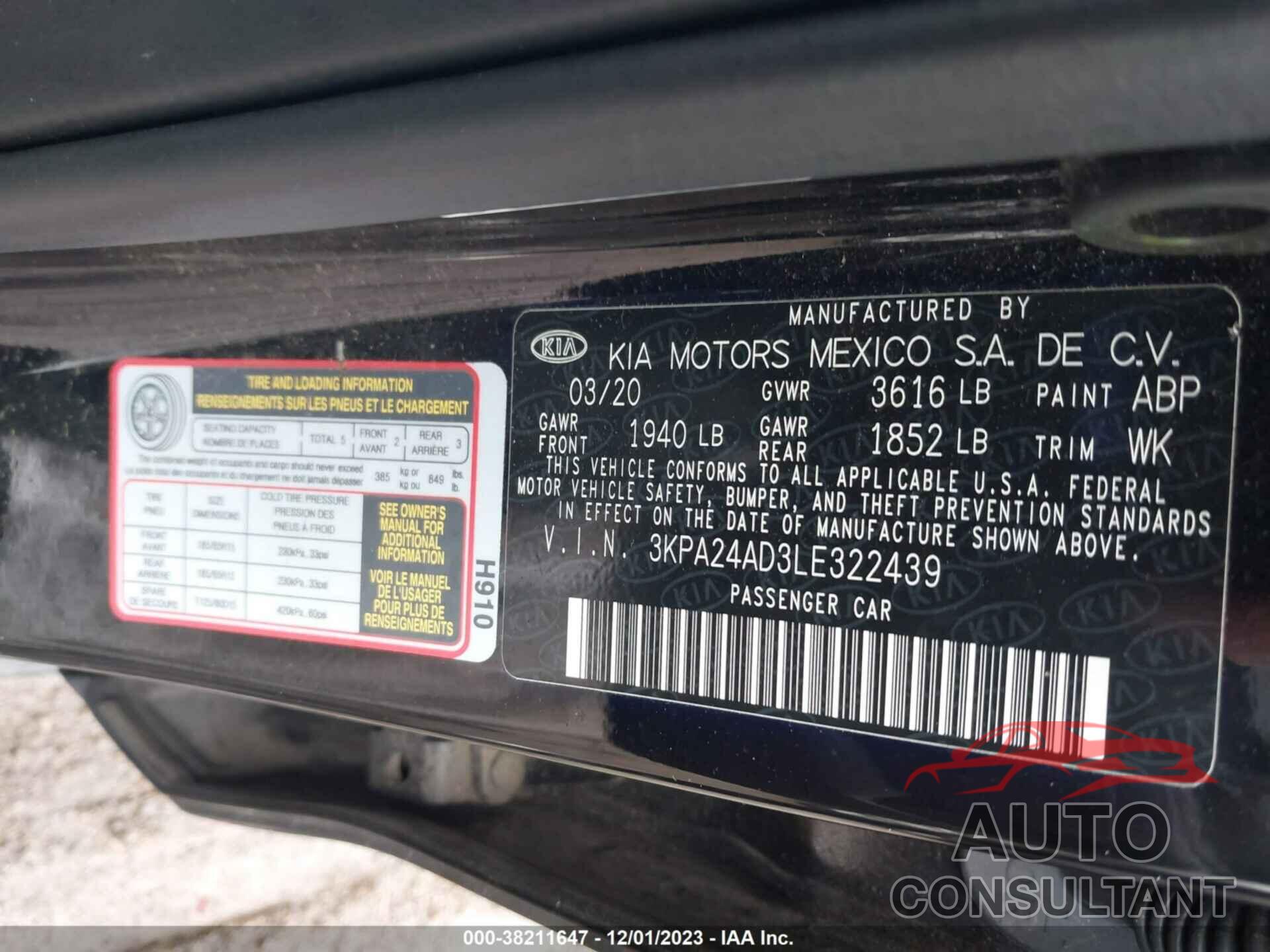 KIA RIO 2020 - 3KPA24AD3LE322439