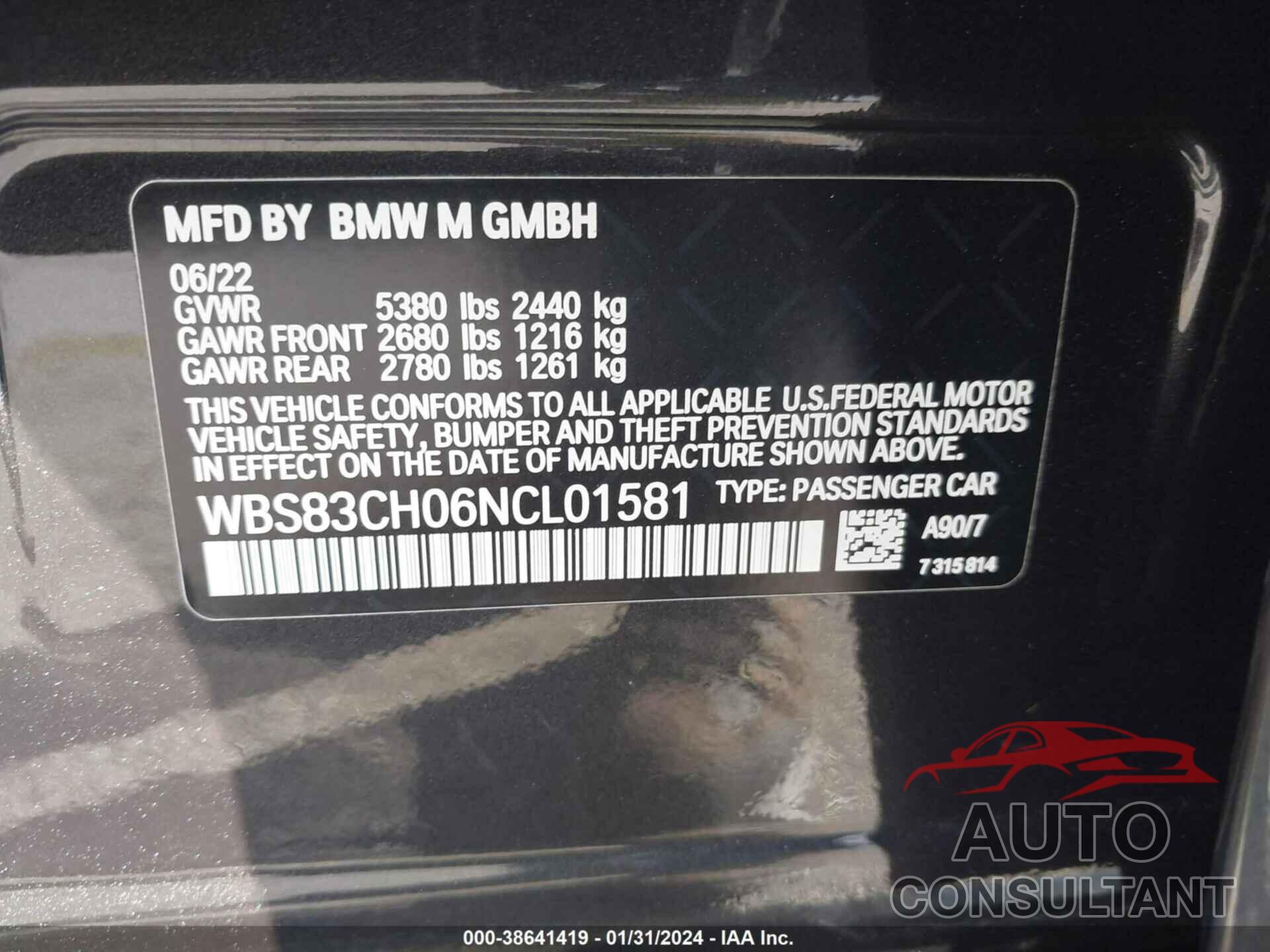 BMW M5 2022 - WBS83CH06NCL01581