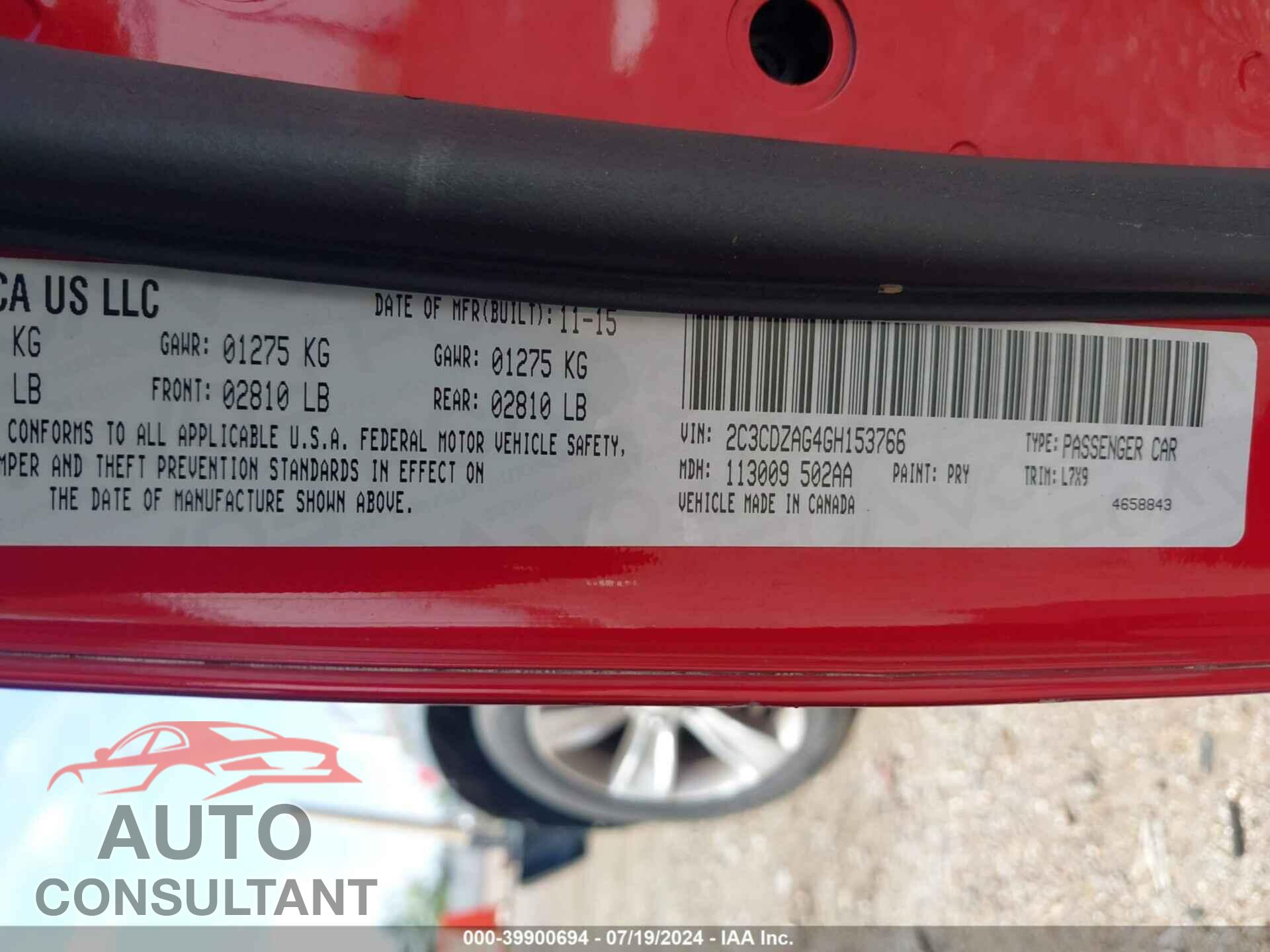 DODGE CHALLENGER 2016 - 2C3CDZAG4GH153766