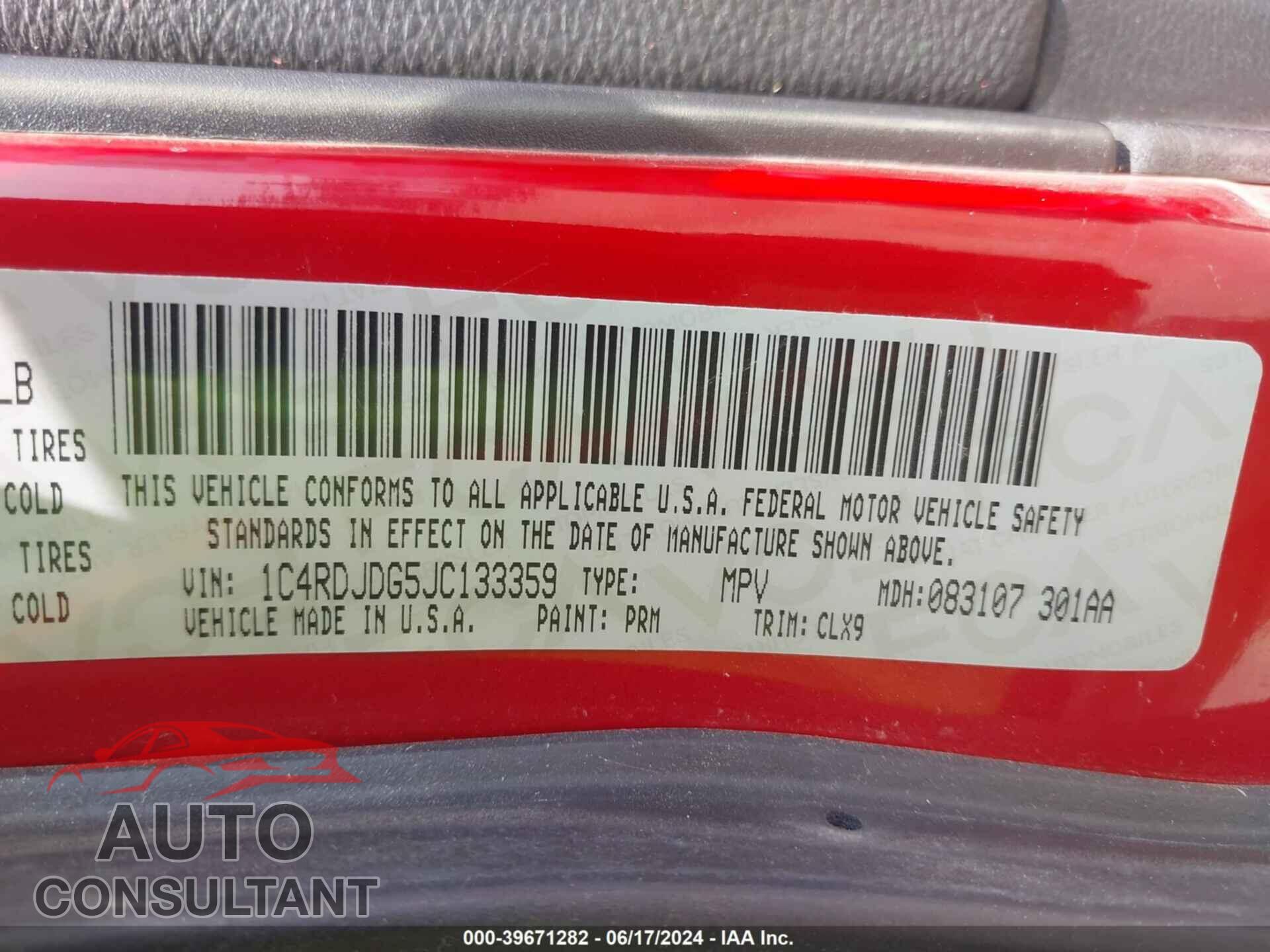 DODGE DURANGO 2018 - 1C4RDJDG5JC133359