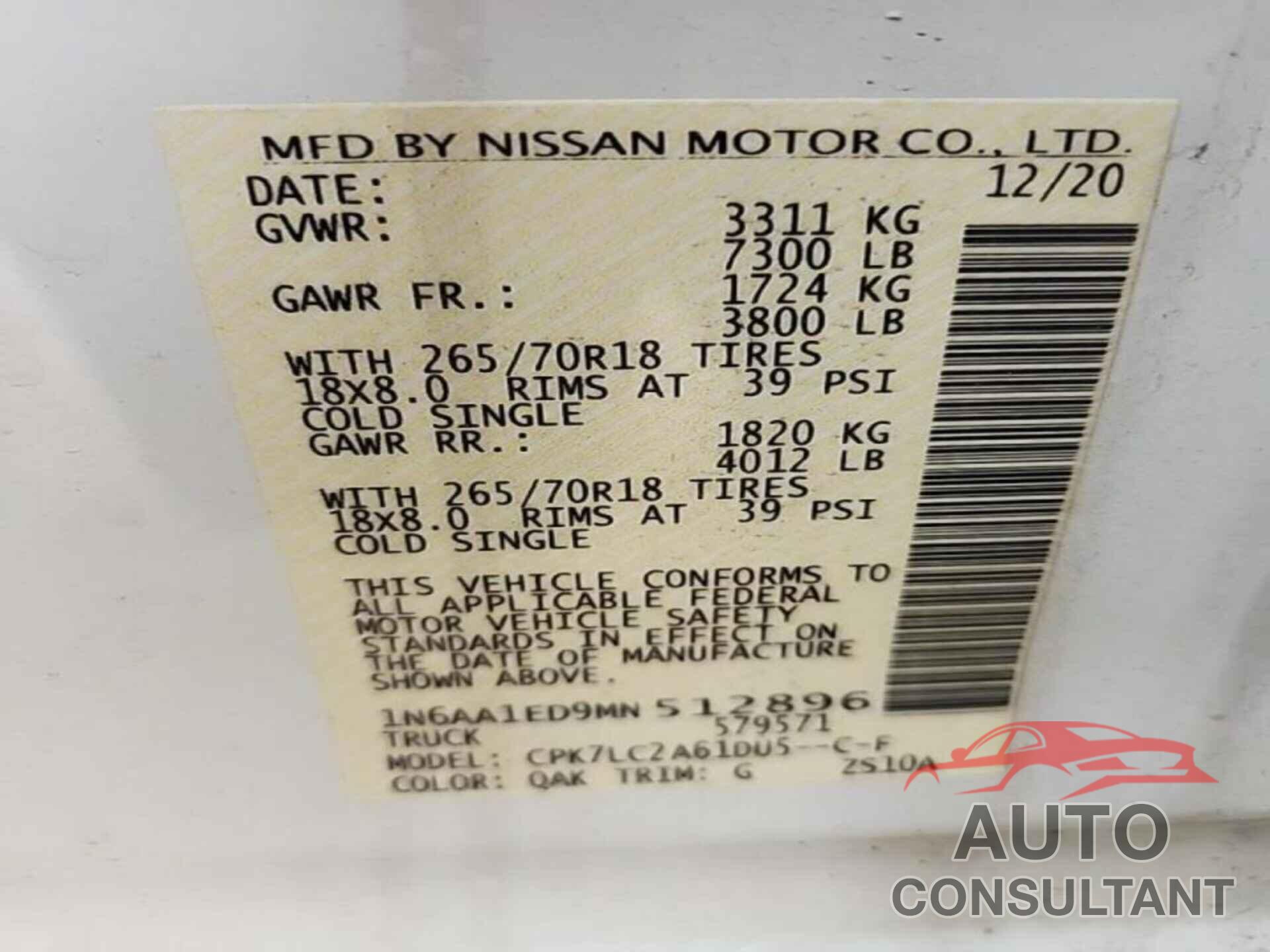 NISSAN TITAN 2021 - 1N6AA1ED9MN512896