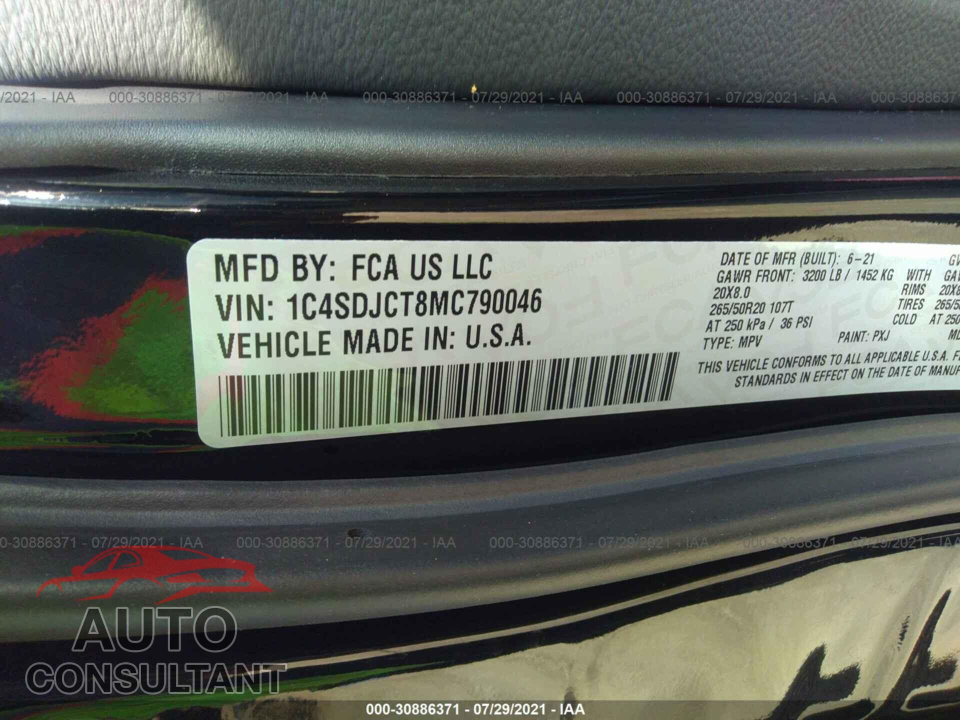 DODGE DURANGO 2021 - 1C4SDJCT8MC790046