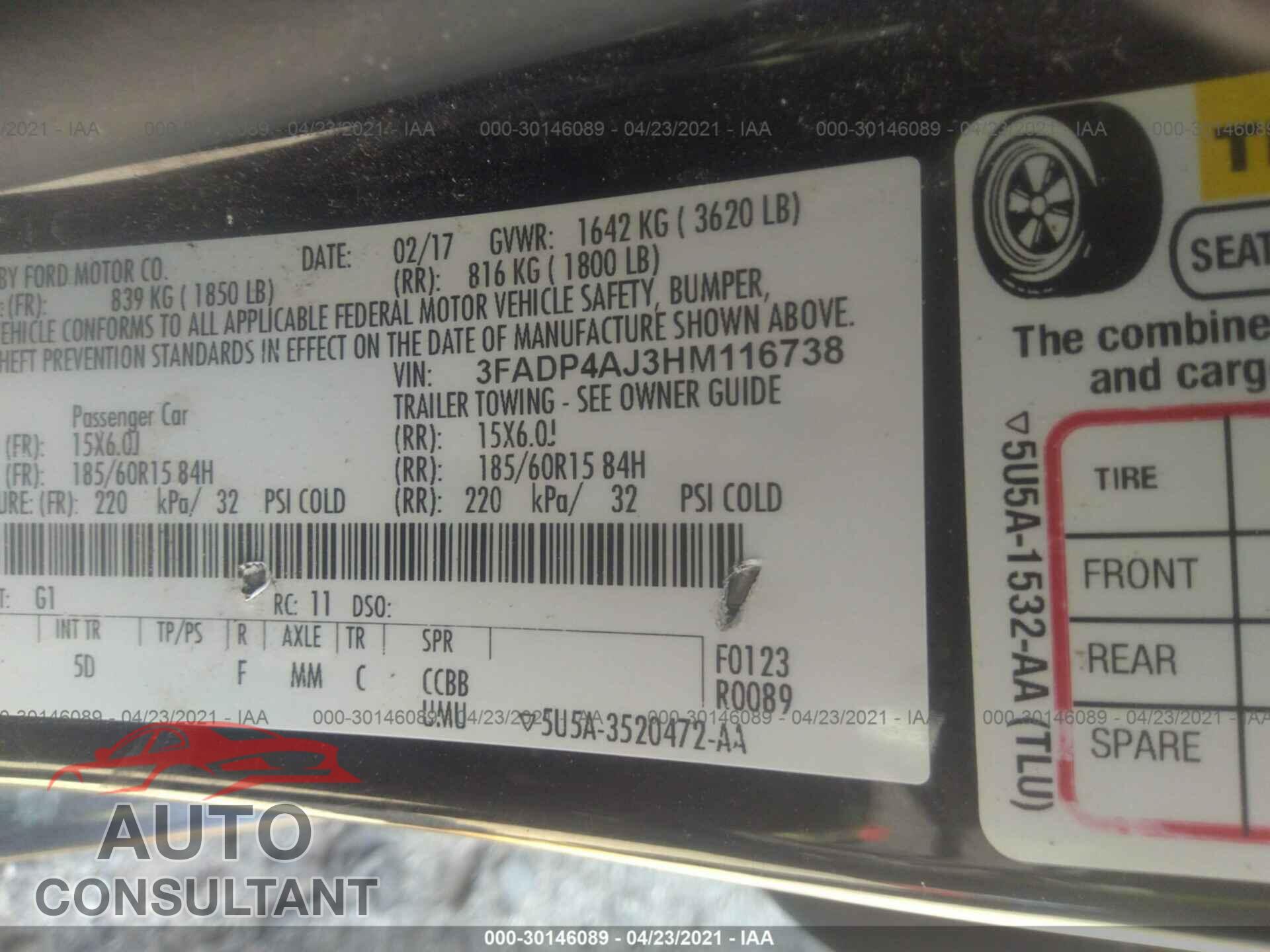FORD FIESTA 2017 - 3FADP4AJ3HM116738