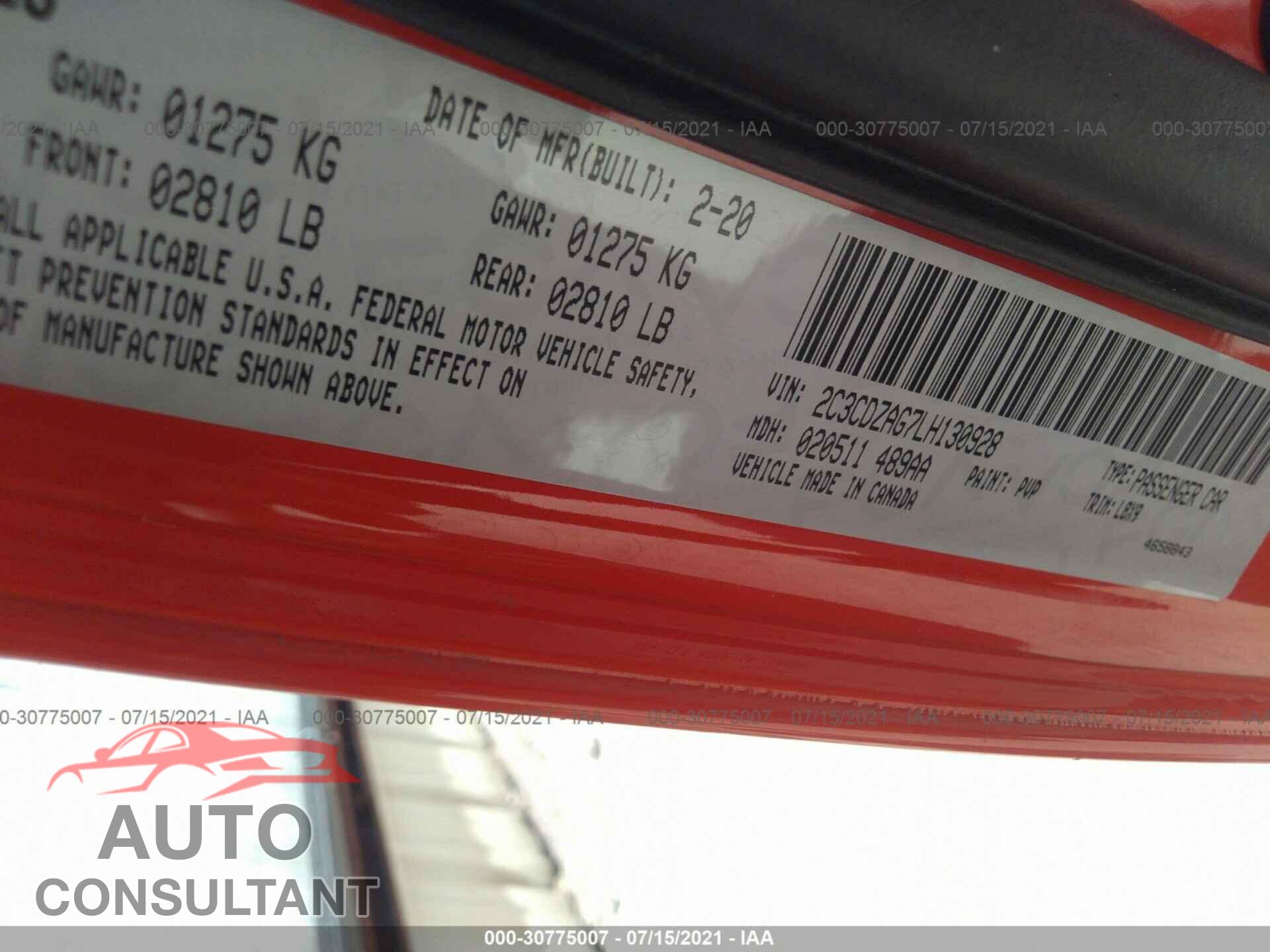 DODGE CHALLENGER 2020 - 2C3CDZAG7LH130928