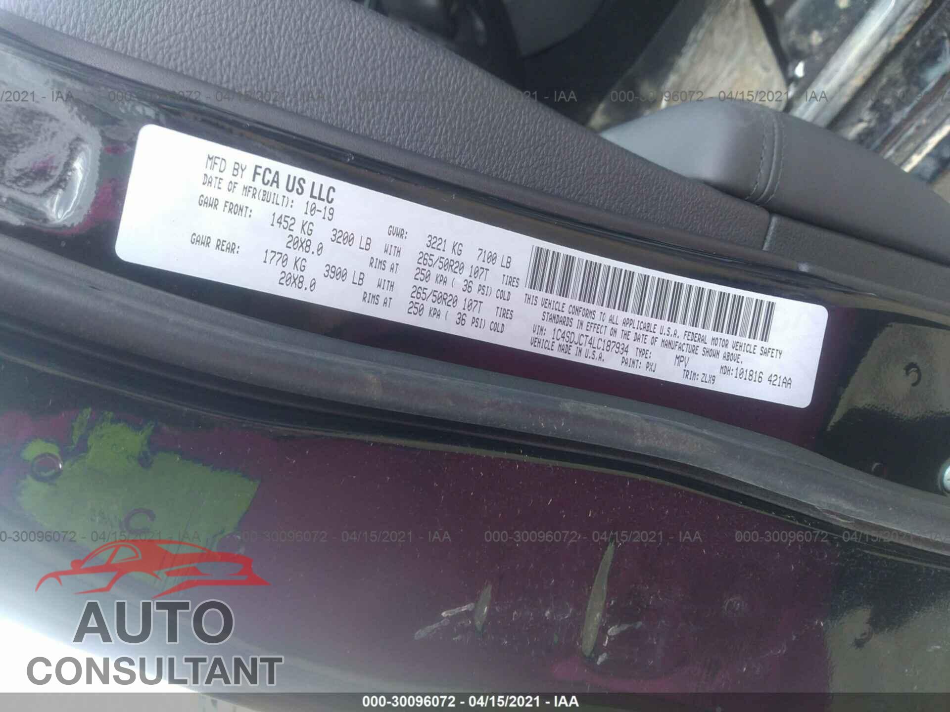 DODGE DURANGO 2020 - 1C4SDJCT4LC187934