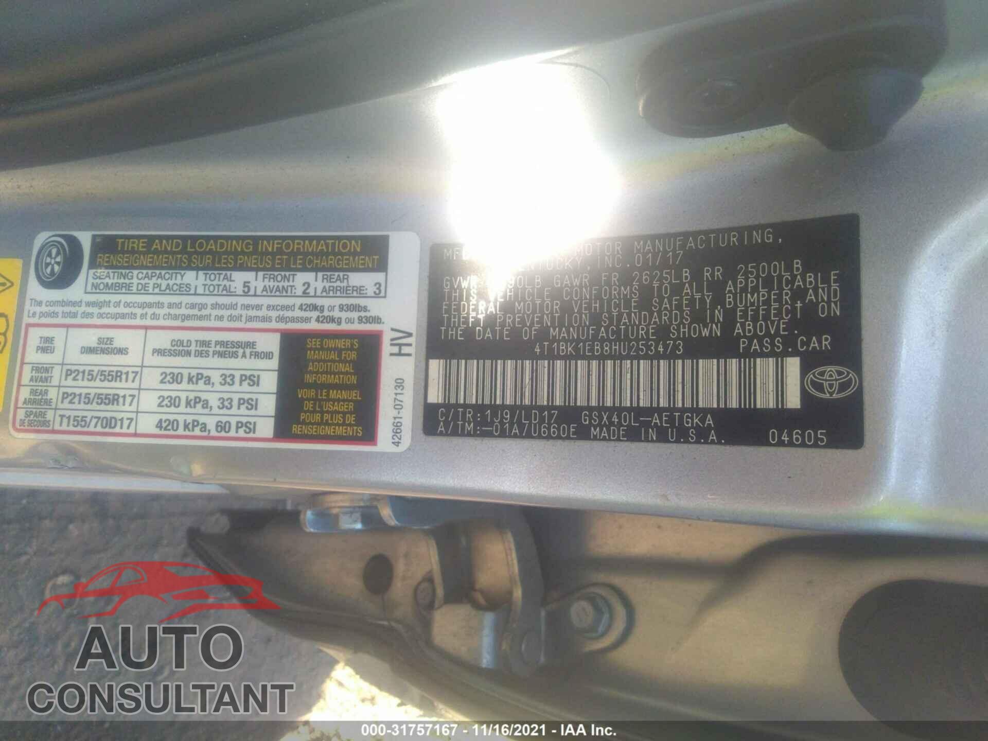 TOYOTA AVALON 2017 - 4T1BK1EB8HU253473