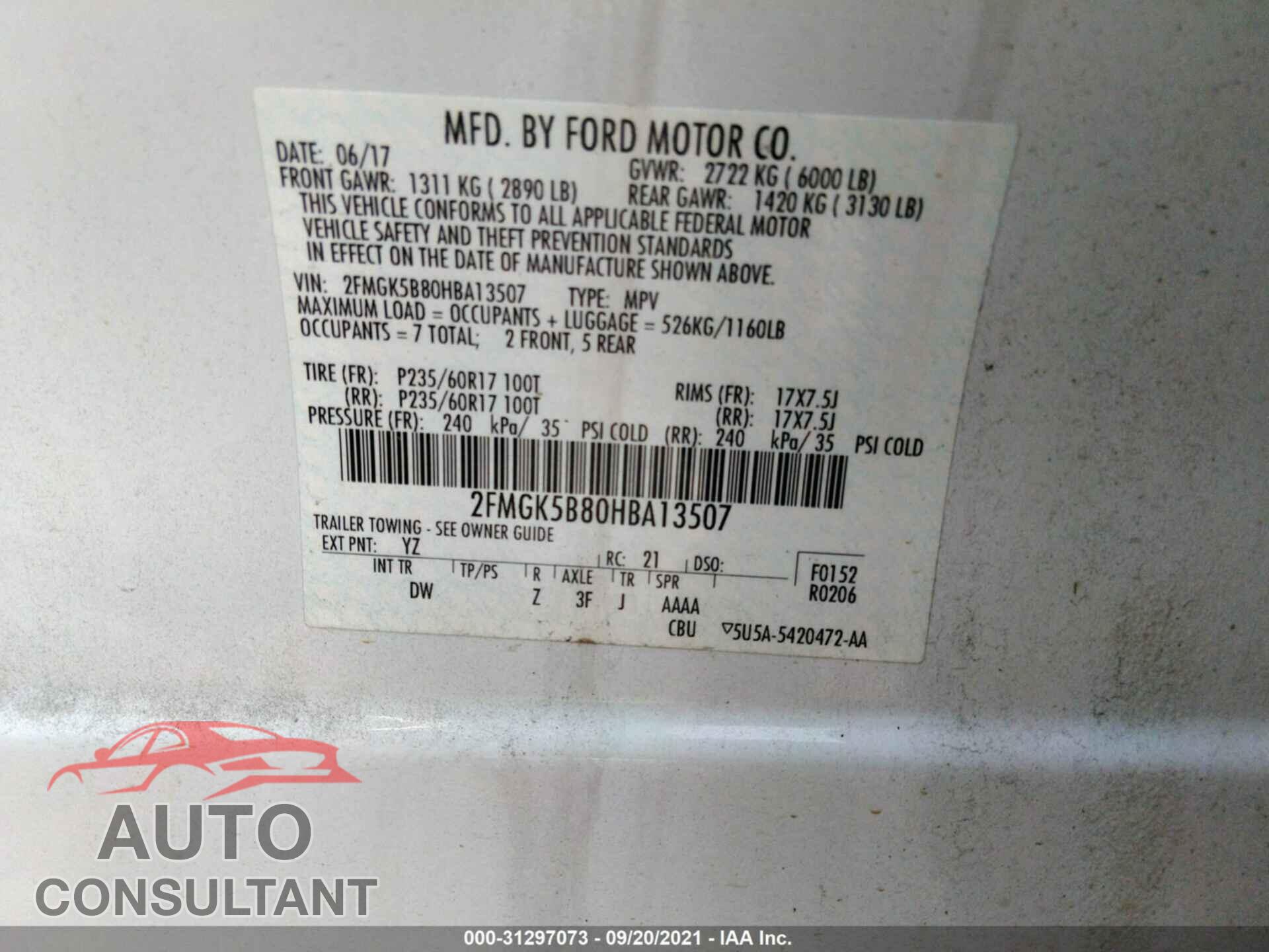 FORD FLEX 2017 - 2FMGK5B80HBA13507