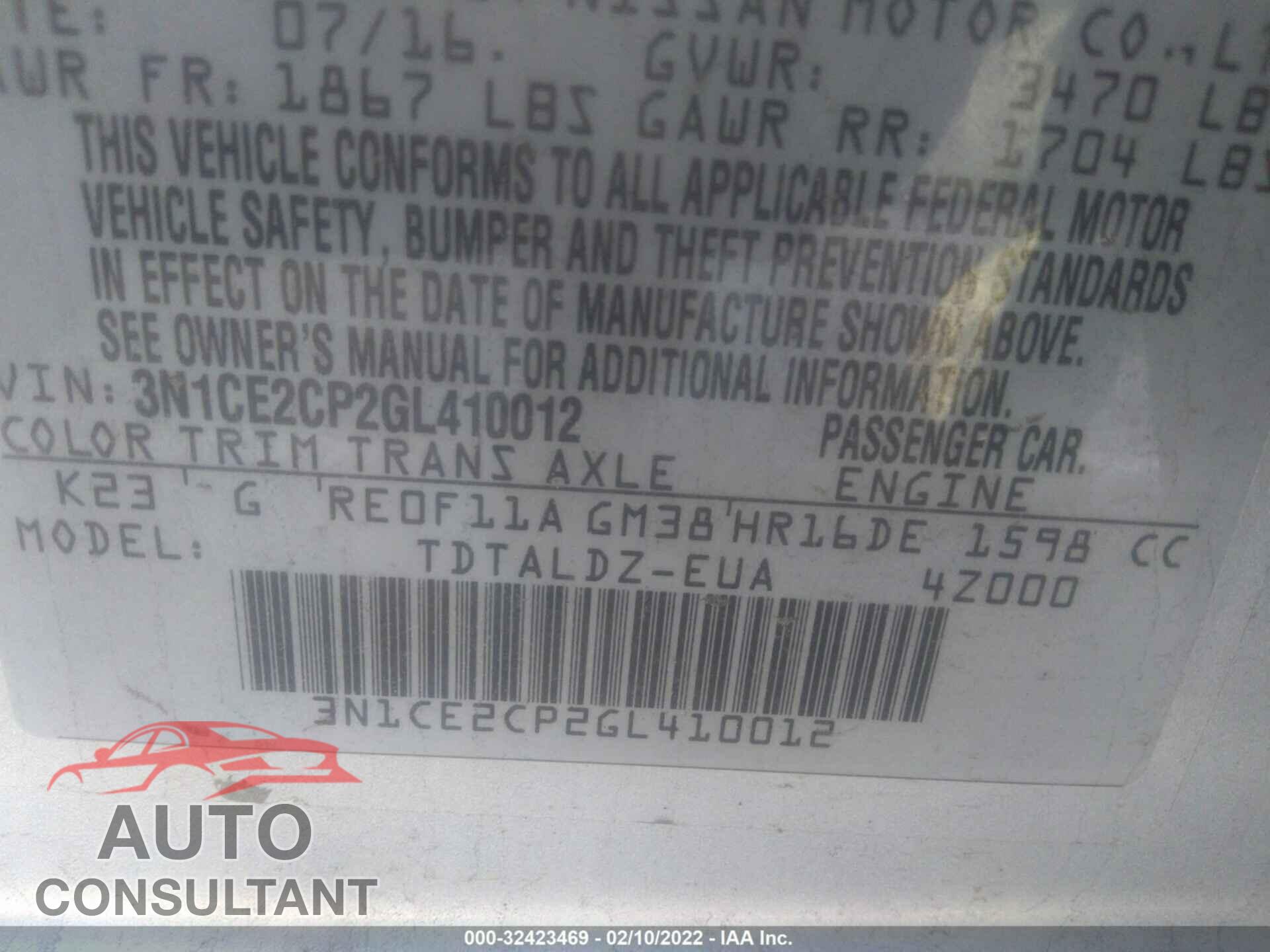 NISSAN VERSA NOTE 2016 - 3N1CE2CP2GL410012