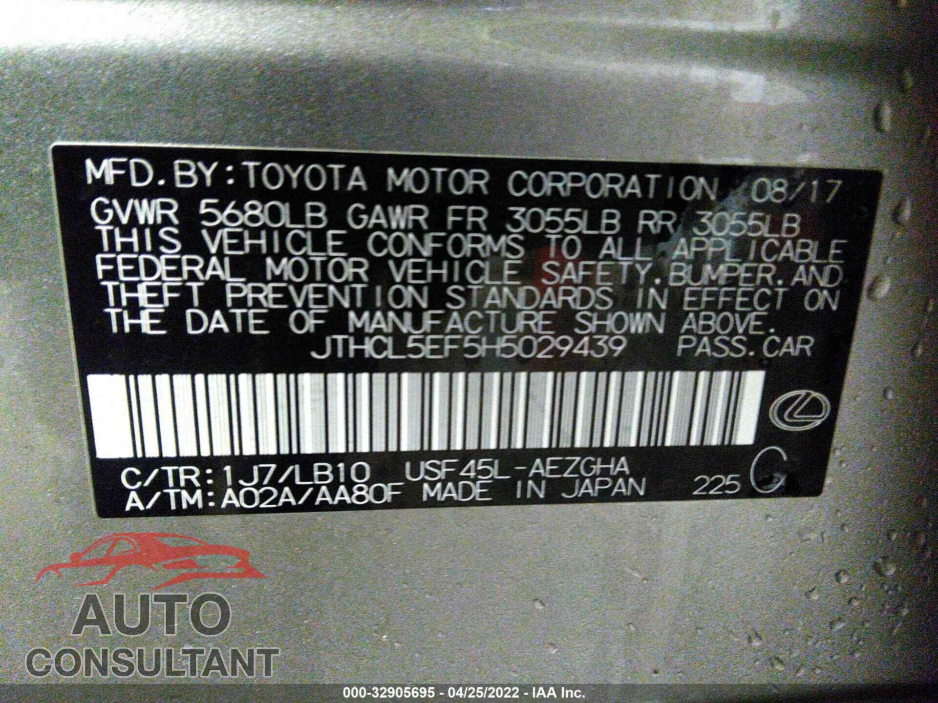 LEXUS LS 2017 - JTHCL5EF5H5029439
