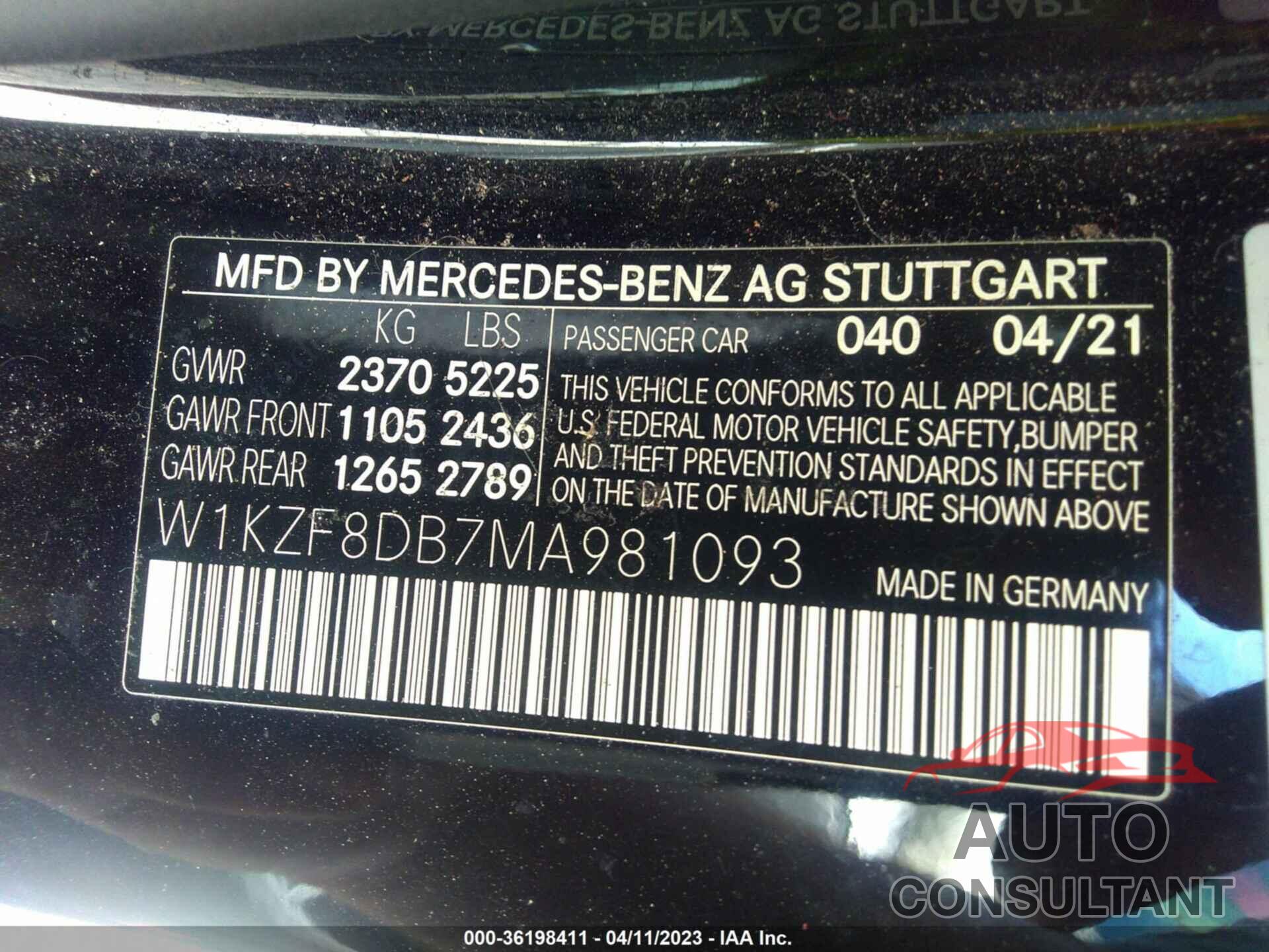 MERCEDES-BENZ E-CLASS 2021 - W1KZF8DB7MA981093